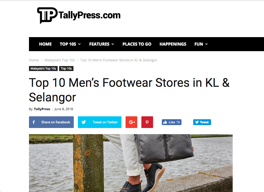 ZEVE Shoes featured in TallyPress.com - Top 10 Men’s Footwear Stores in KL & Selangor