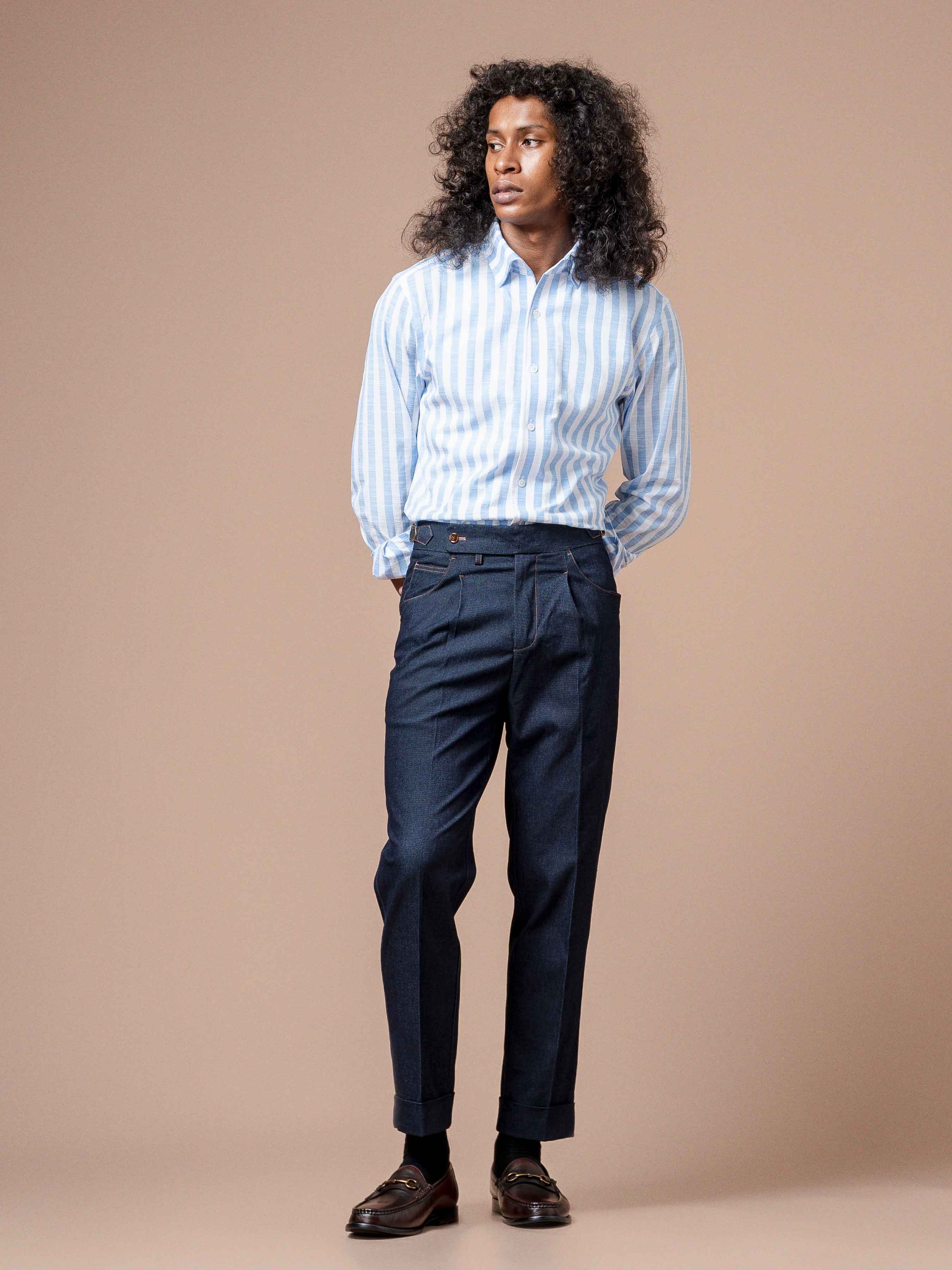 3EmanuelStripedShirtBlueWindsorCollar - Zeve
