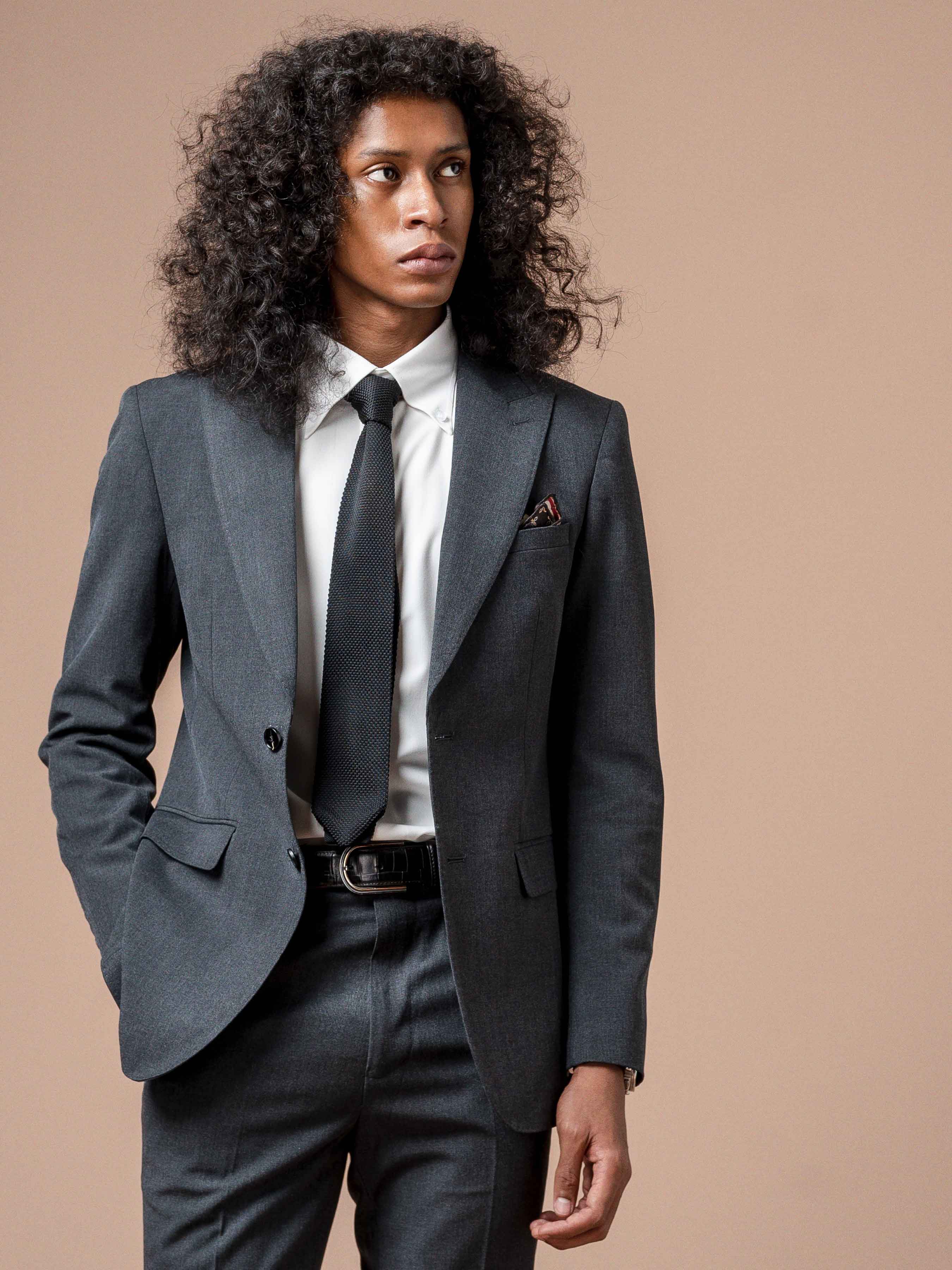 3SingleBreastedSuitBlazerDarkGreyPlain_NotchLapel - Zeve
