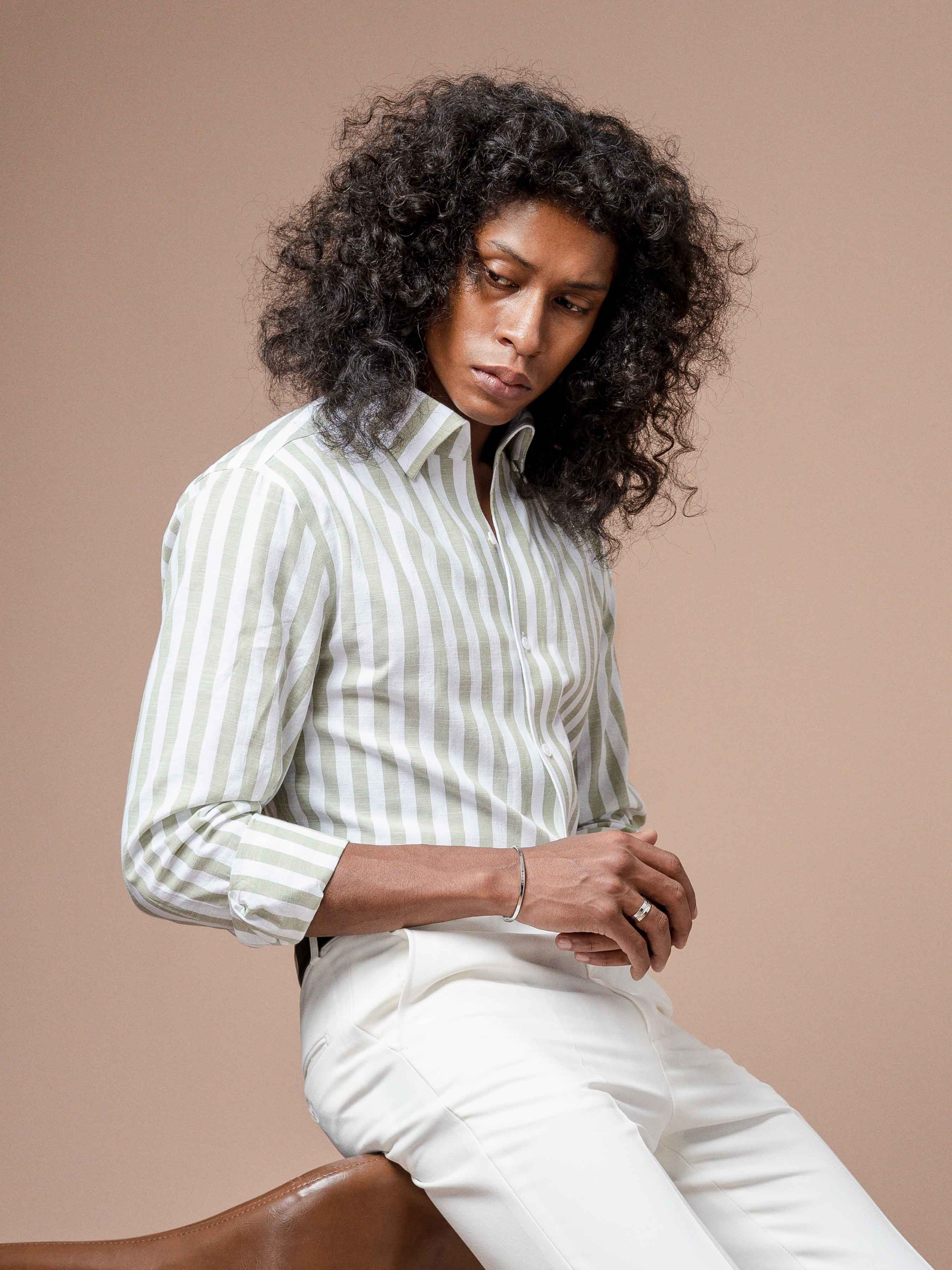 4EmanuelStripedShirtGreenWindsorCollar - Zeve