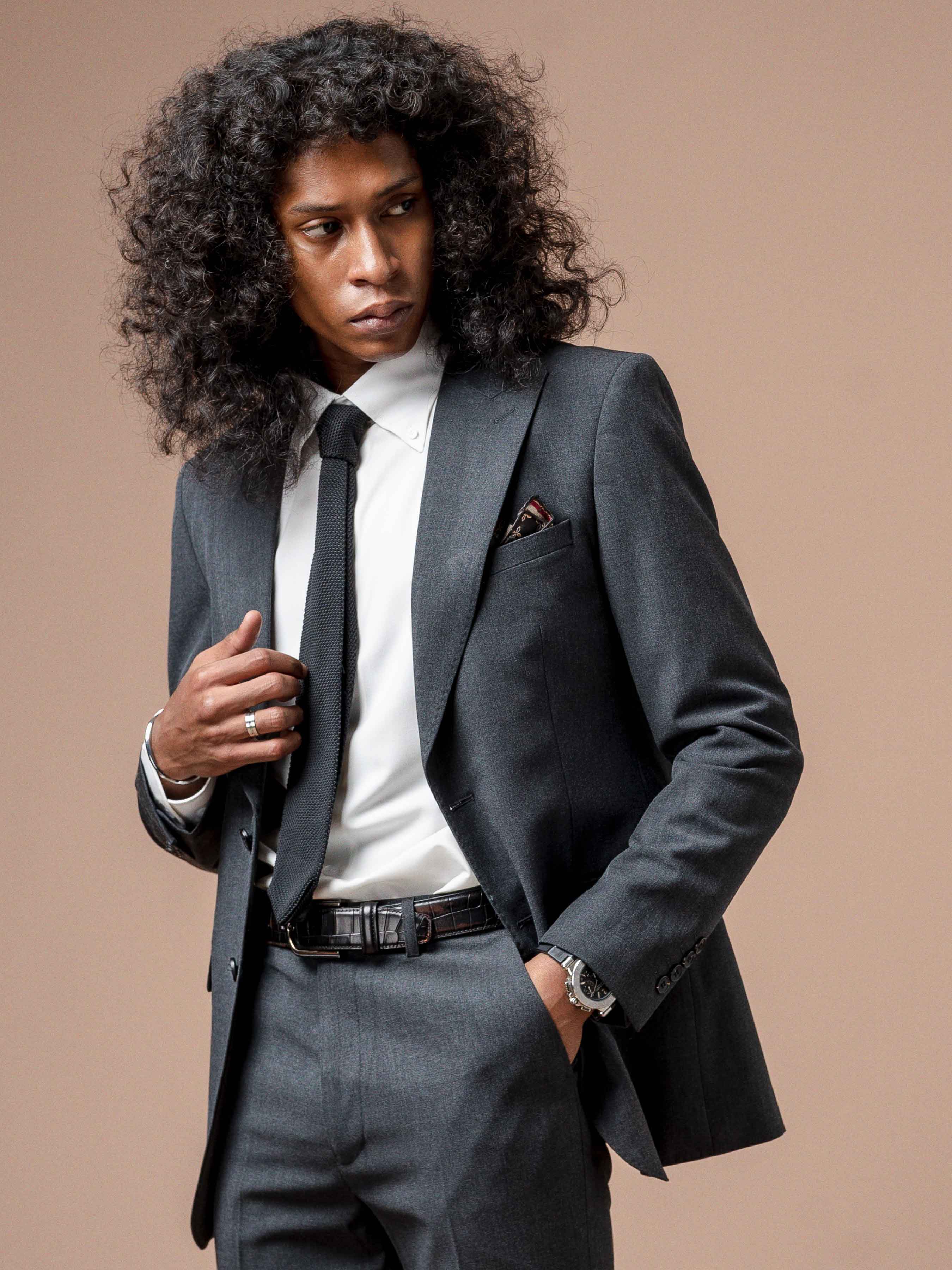 4SingleBreastedSuitBlazerDarkGreyPlain_NotchLapel - Zeve