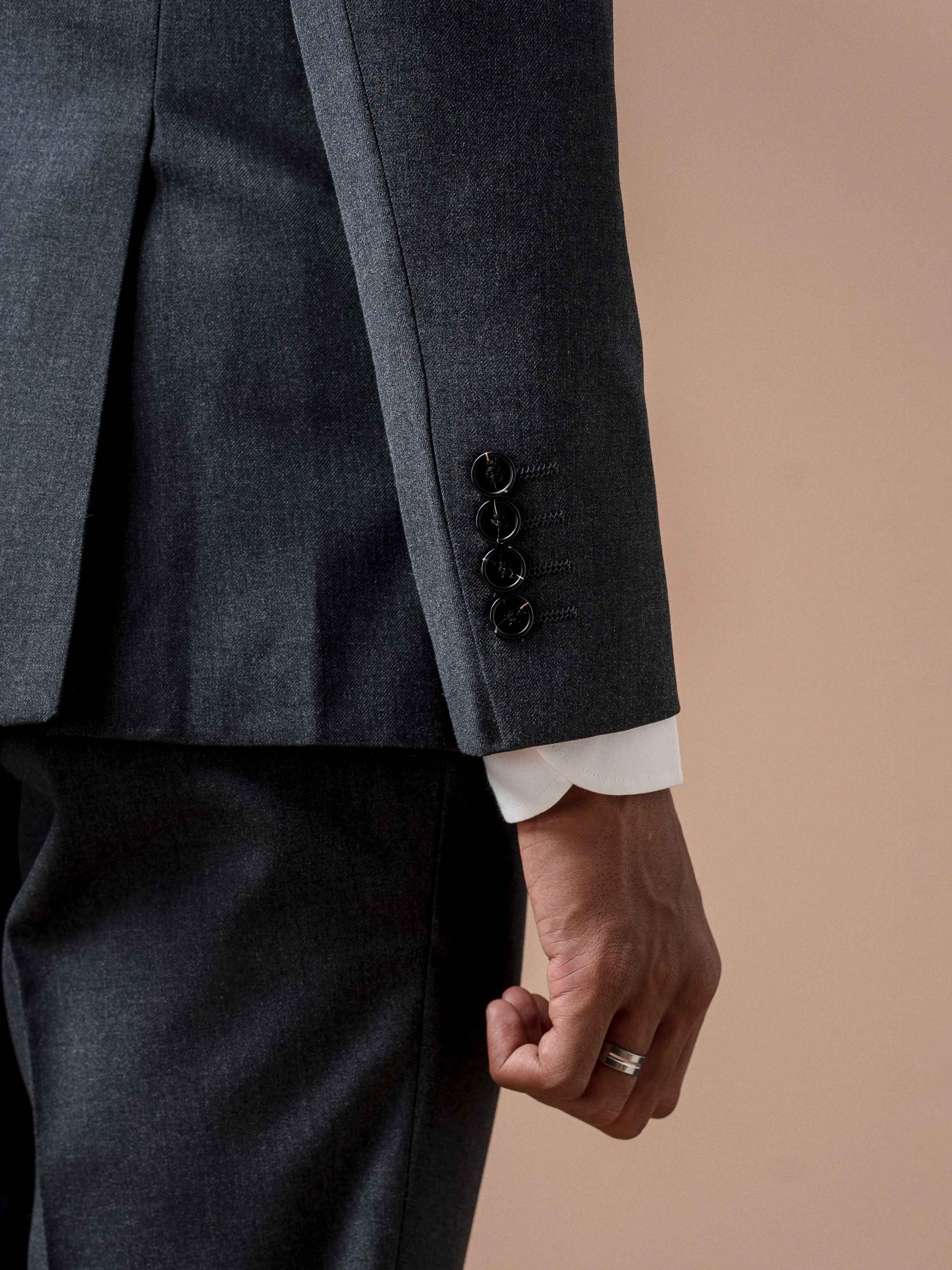 Single Breasted Suit Blazer - Dark Grey Plain (Peak Lapel)