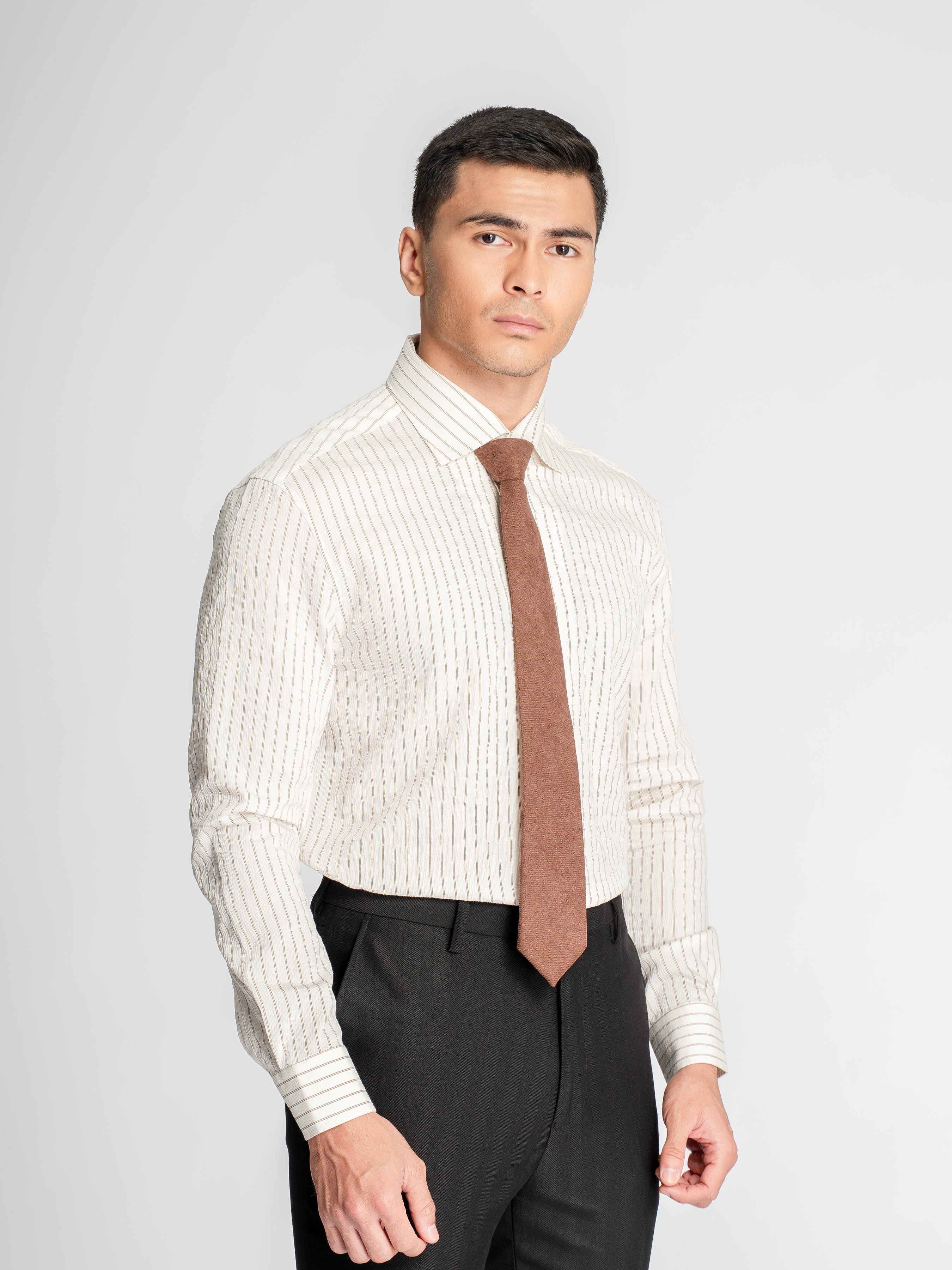 Aldo Stripe Shirt – Off White Grey Line (One-Piece Collar)
