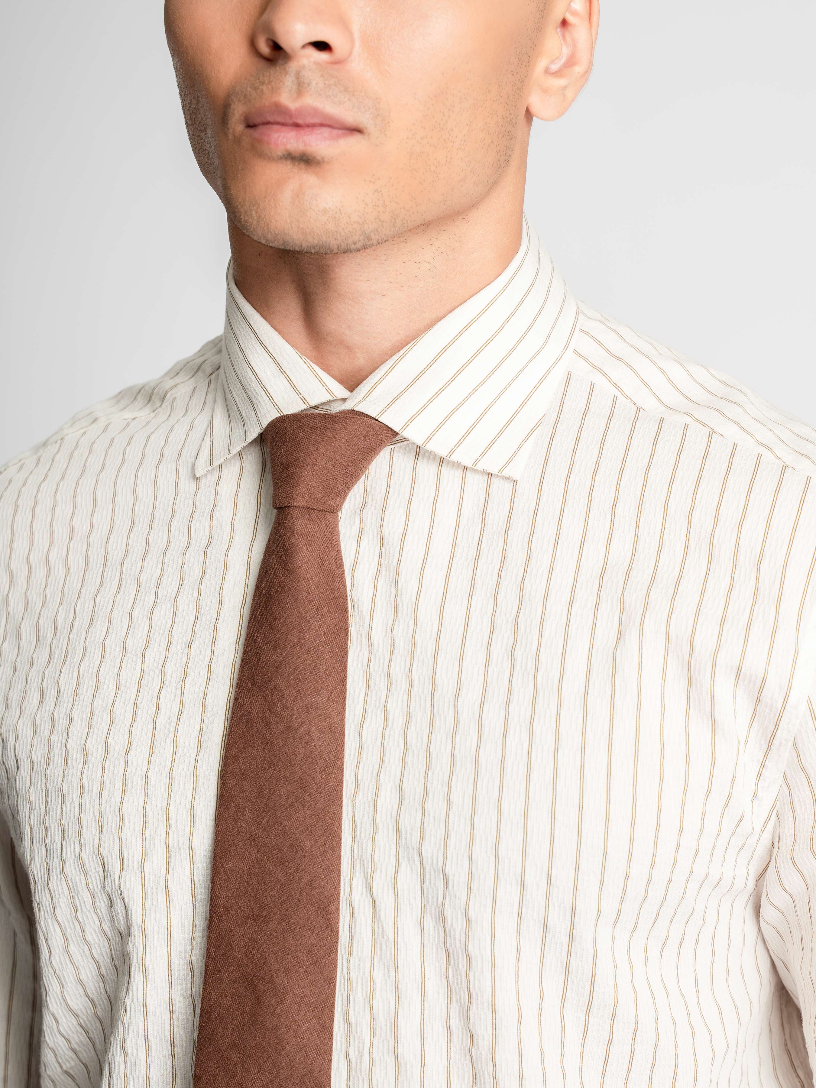 Aldo Stripe Shirt – Off White Grey Line (One-Piece Collar)