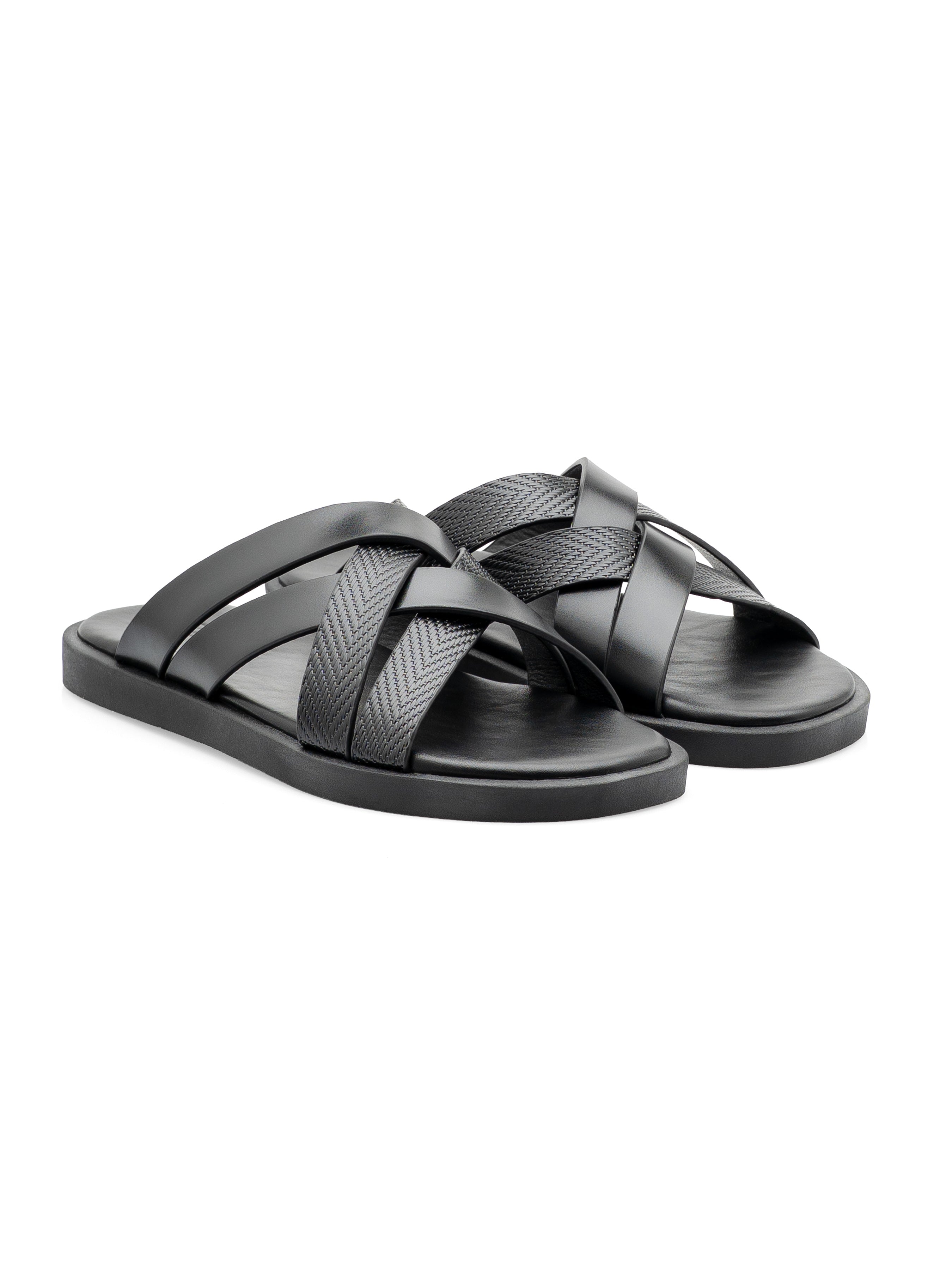 AlunSandalSolidBlackFront - Zeve