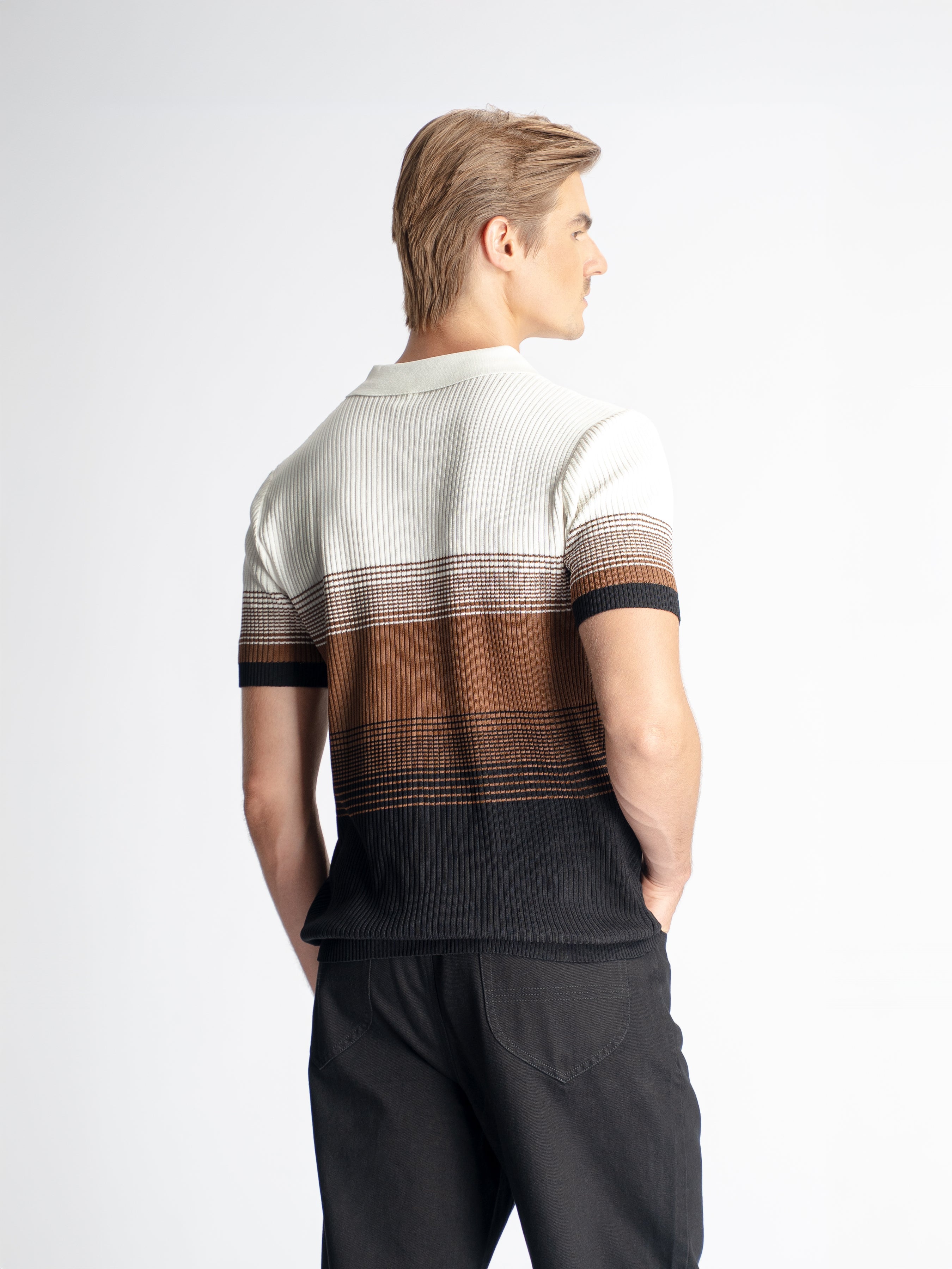 Arlo Striped Polo Tee - Brown Quarter-Zip
