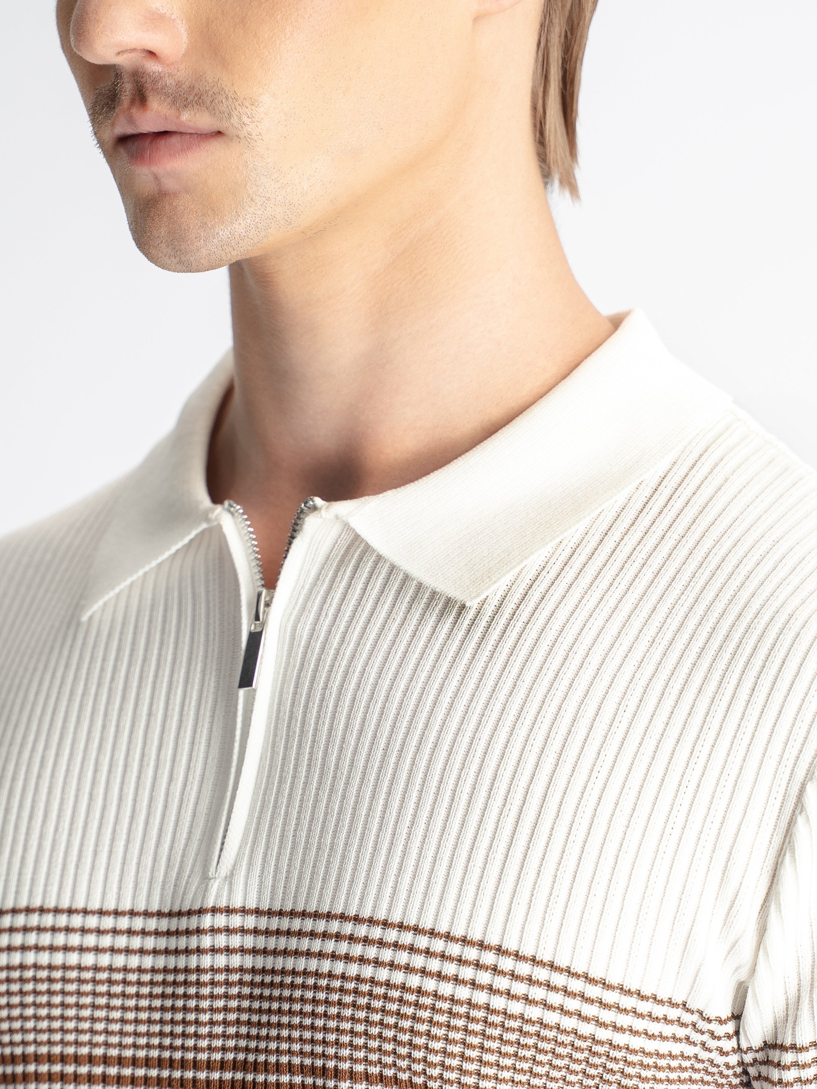 Arlo Striped Polo Tee - Brown Quarter-Zip