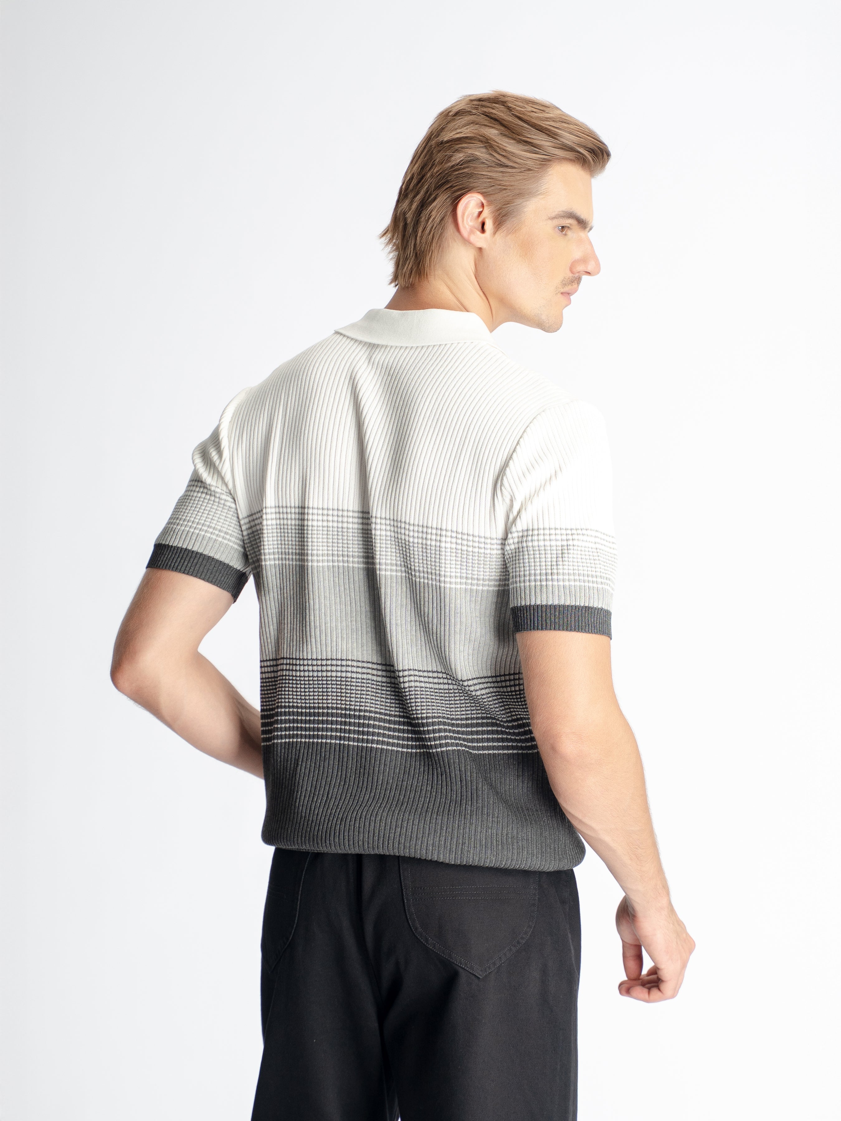 Arlo Striped Polo Tee - Grey Quarter-Zip