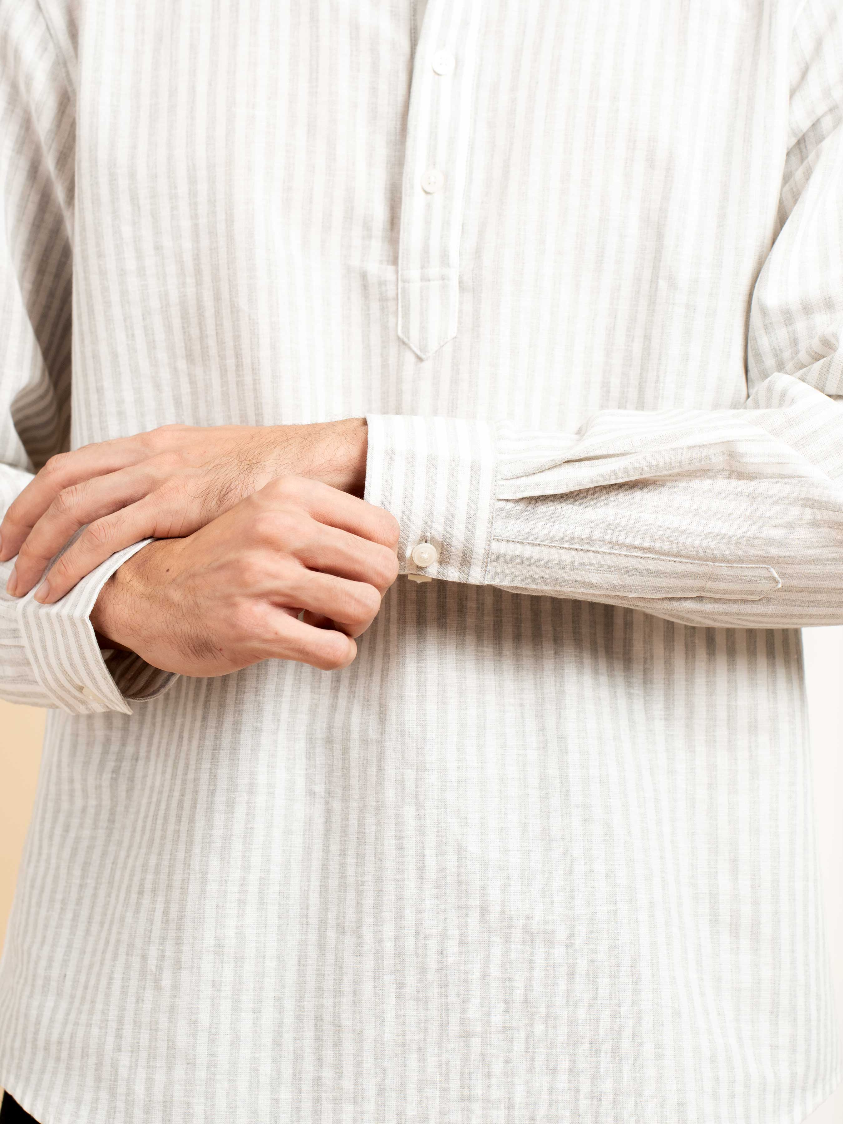Armand Linen Shirt - White Grey Line (Stripe)