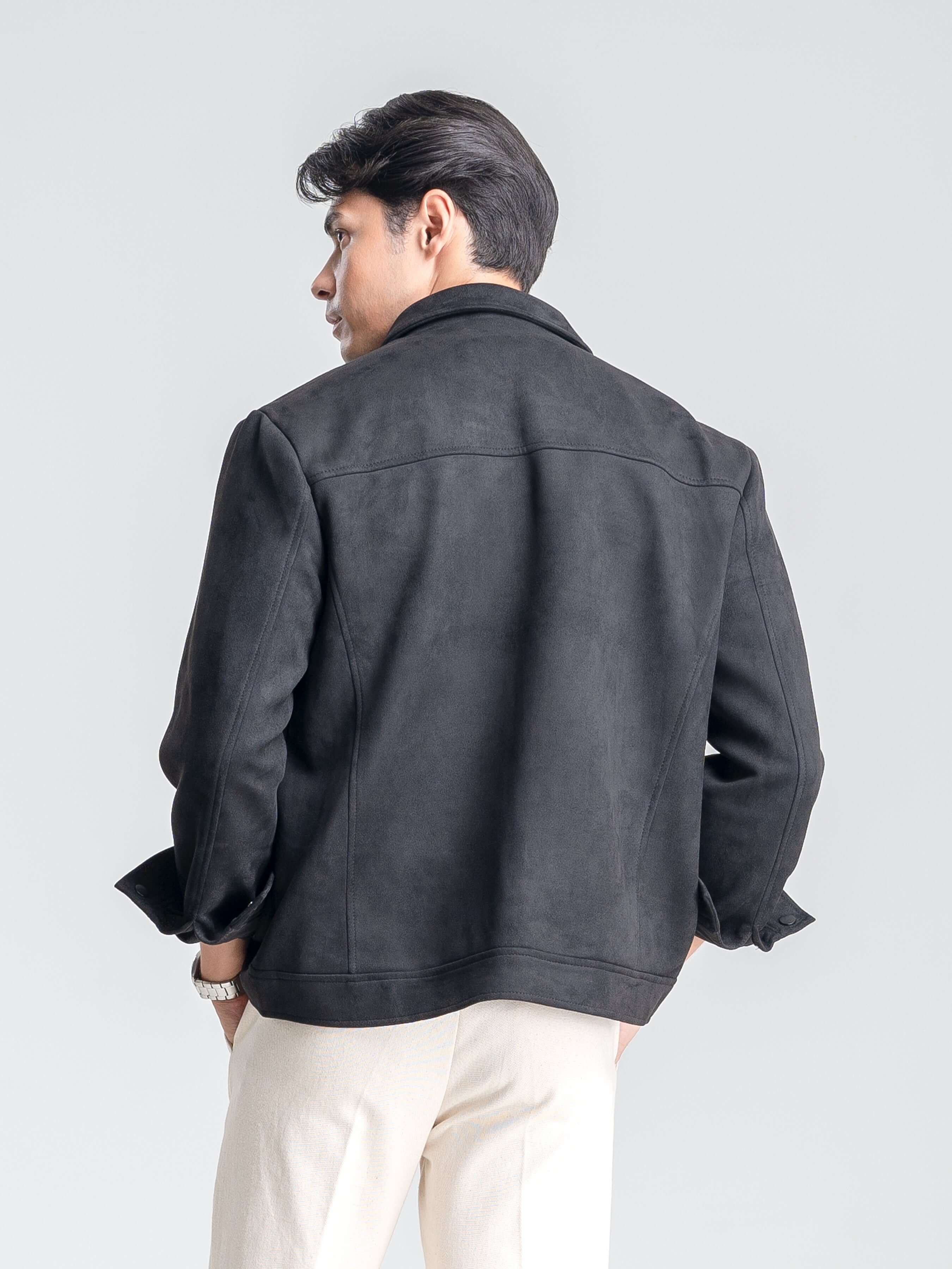 Suede Jacket With Zipper - Black