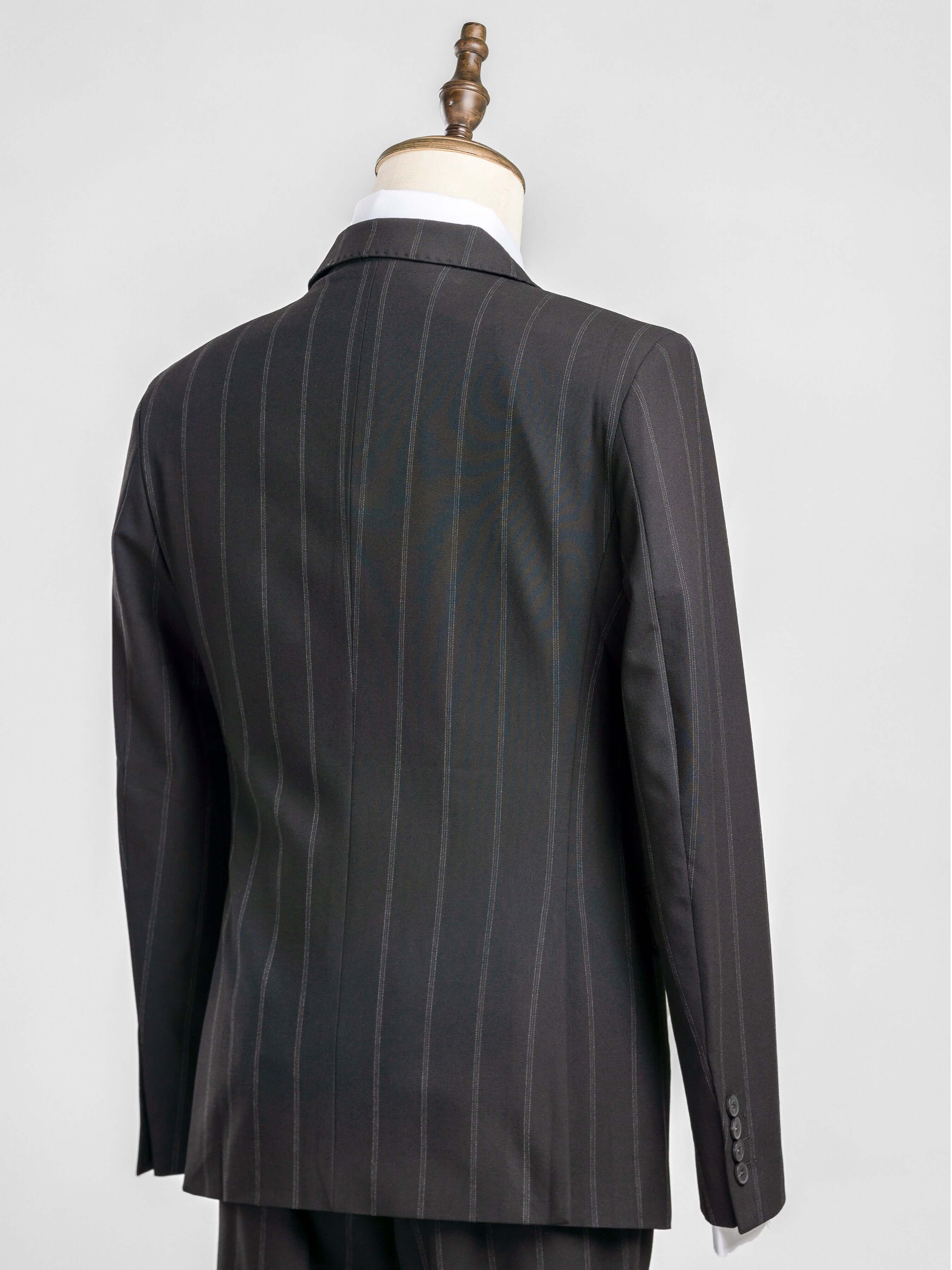 Double Breasted Suit Blazer - Black Wide Stripe (Peak Lapel)