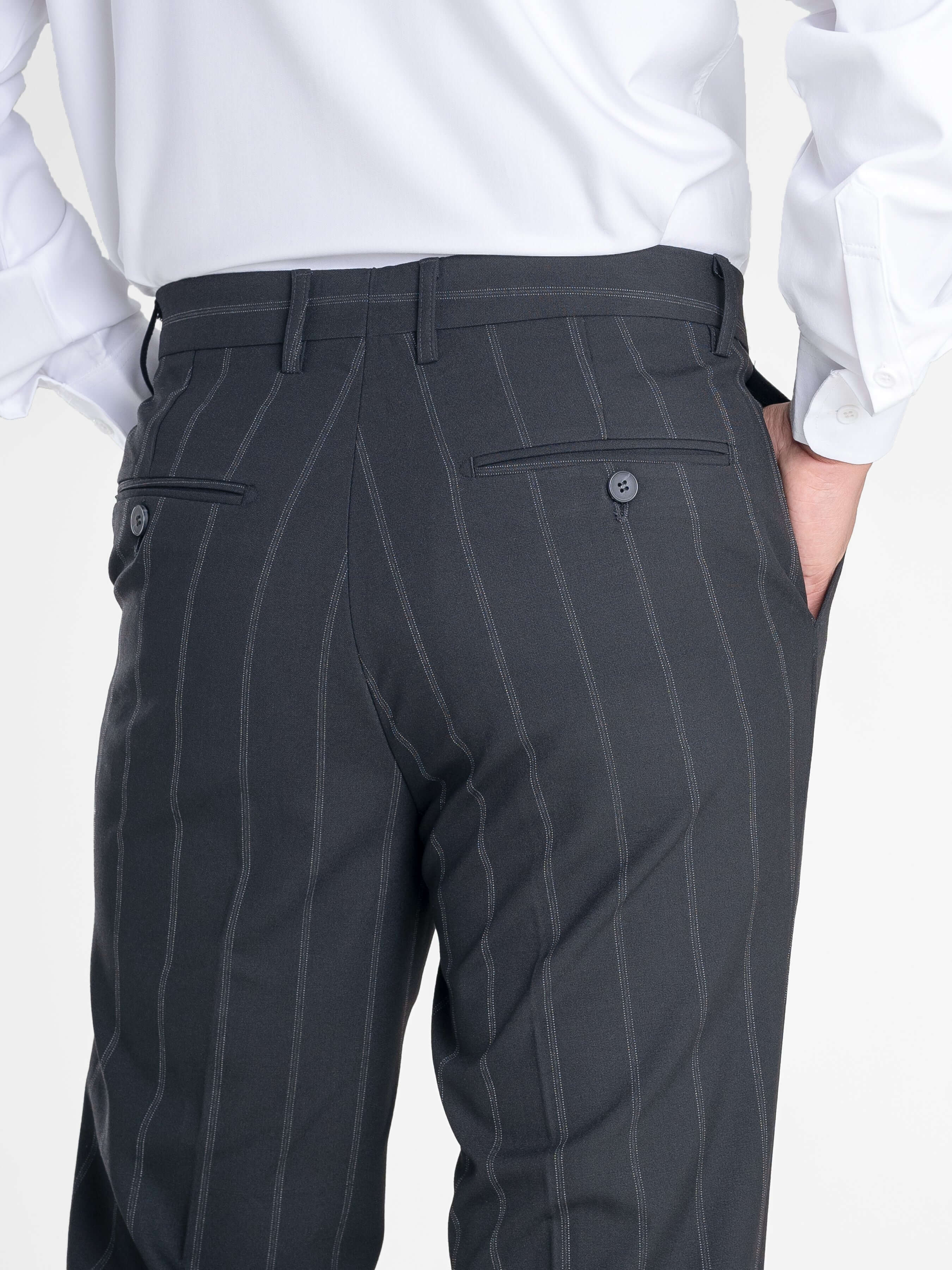 Trousers With Belt Loop - Black Wide Stripes (Slim Straight)