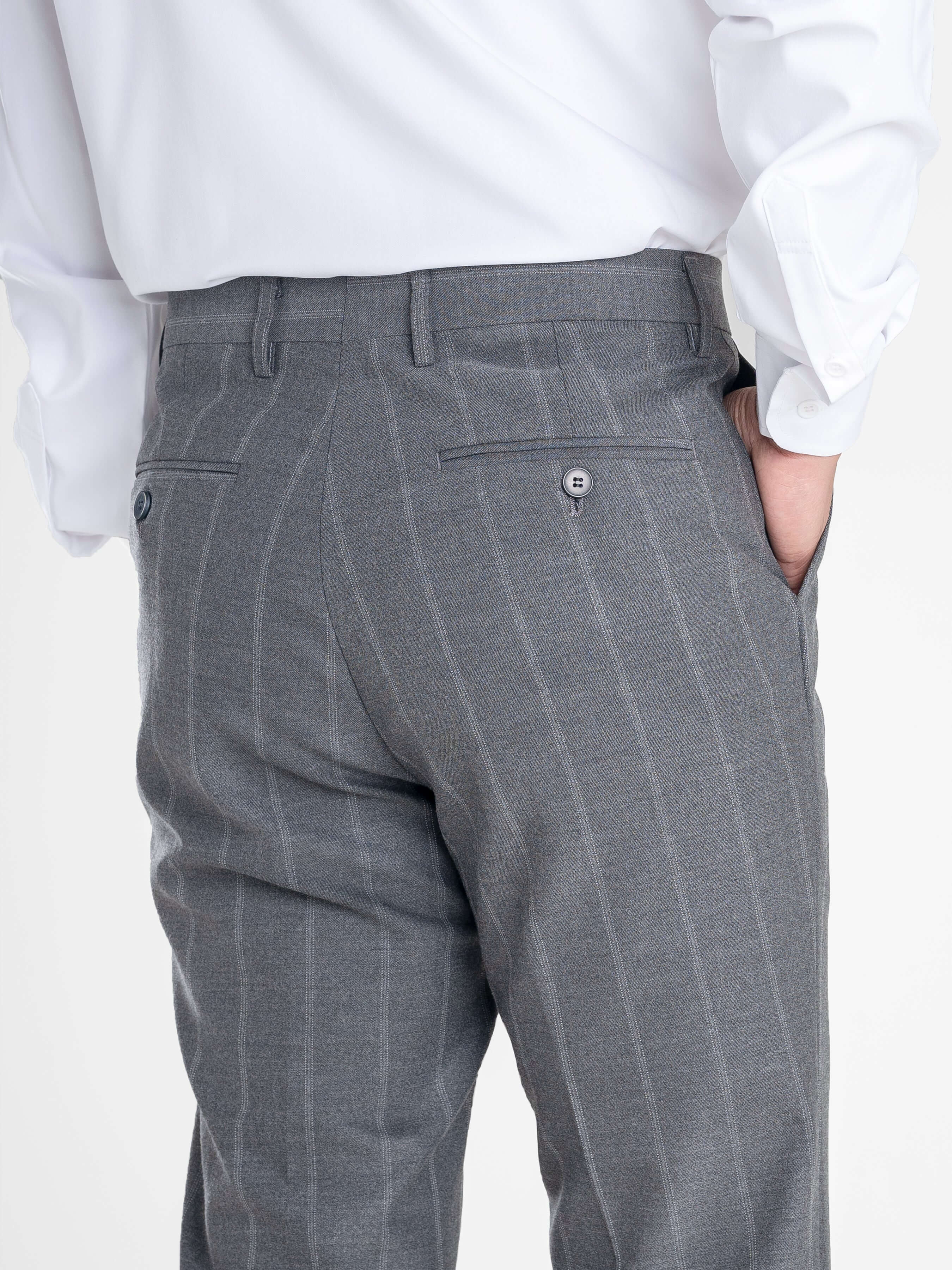Trousers With Belt Loop - Dark Grey Wide Stripe (Slim Straight)