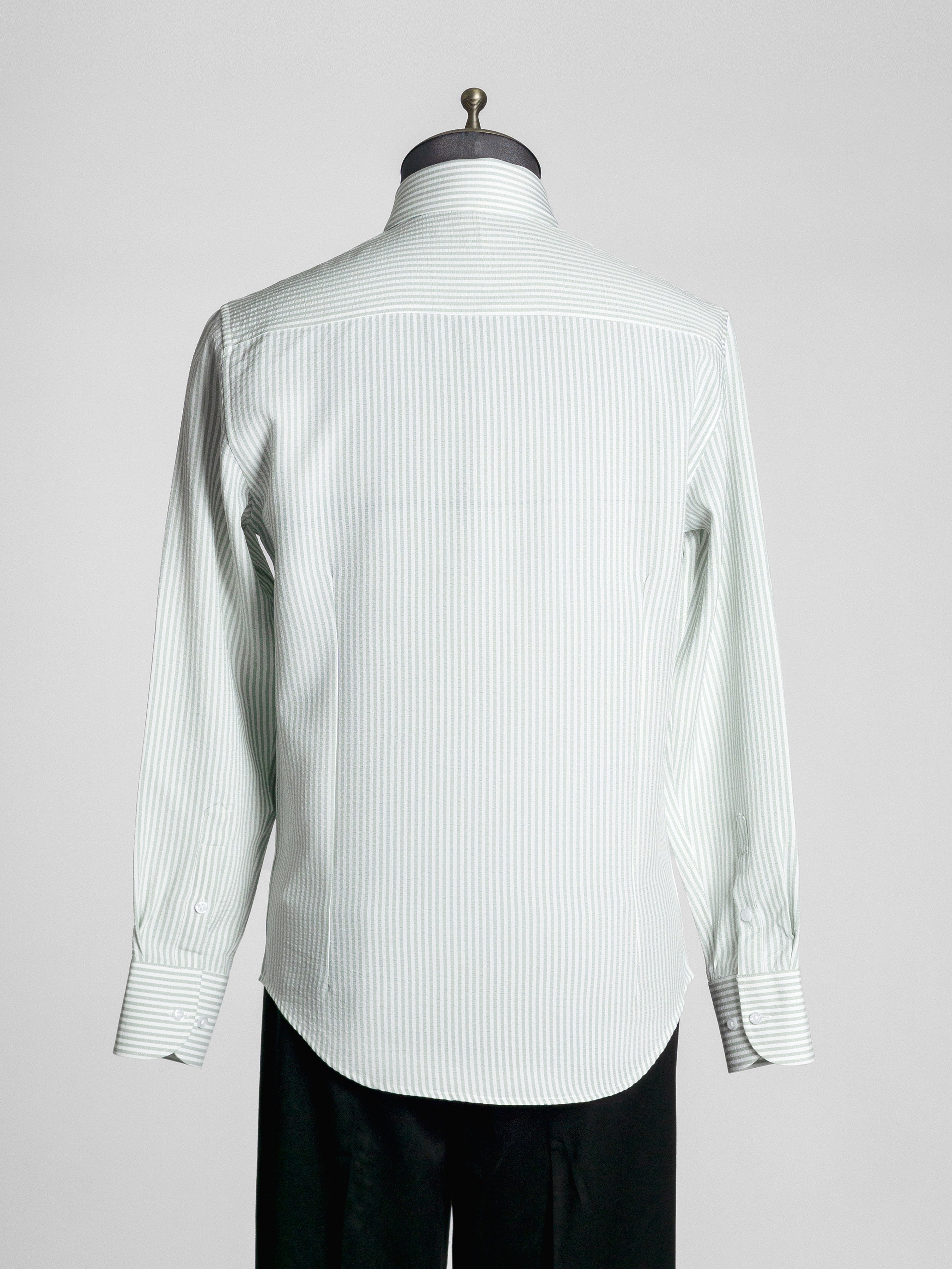 Back-Seersucker-Striped-Shirt-SageGreen - Zeve