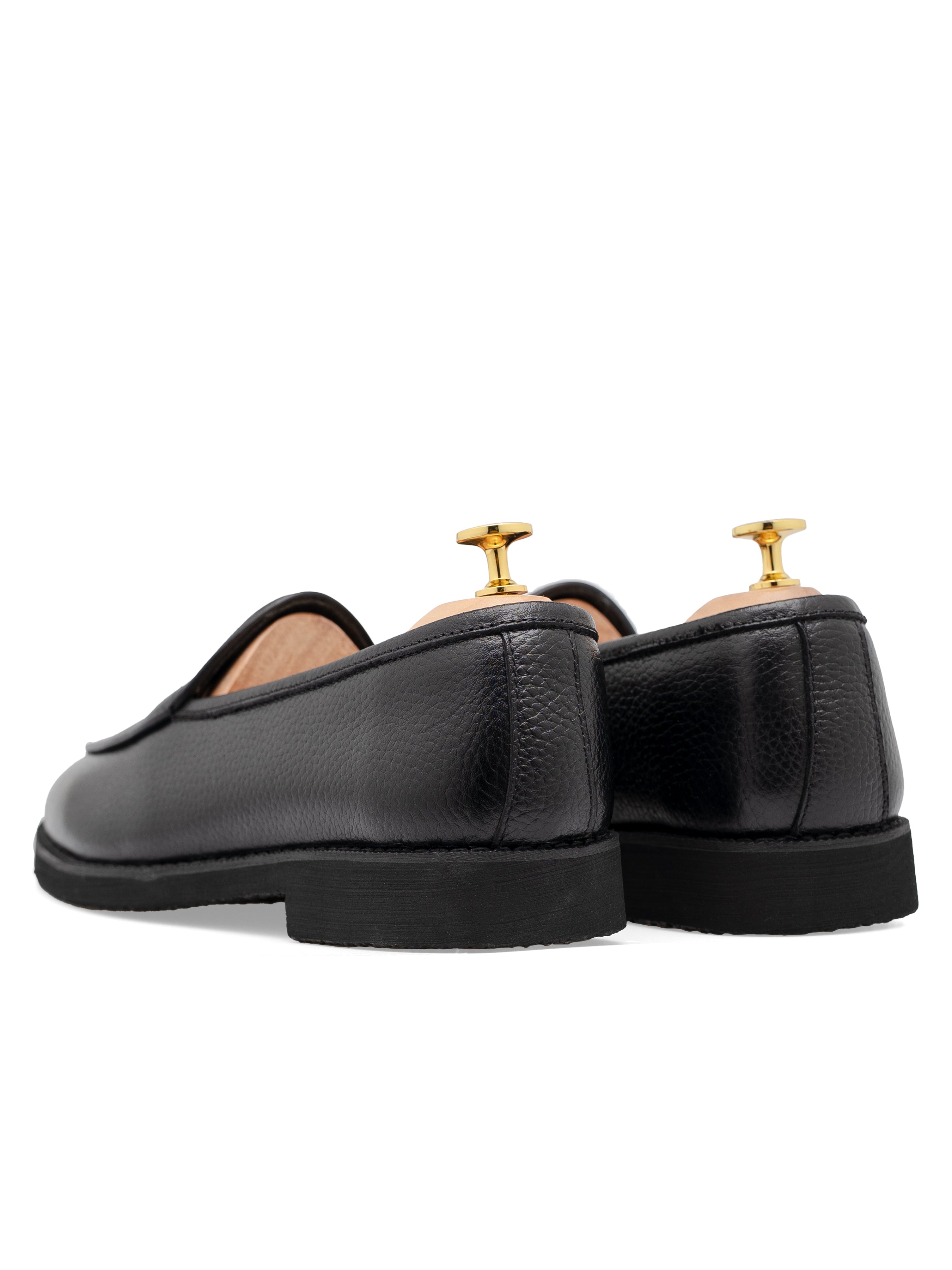 Belgian Loafer - Black Pebble Grain Leather (Crepe Sole)