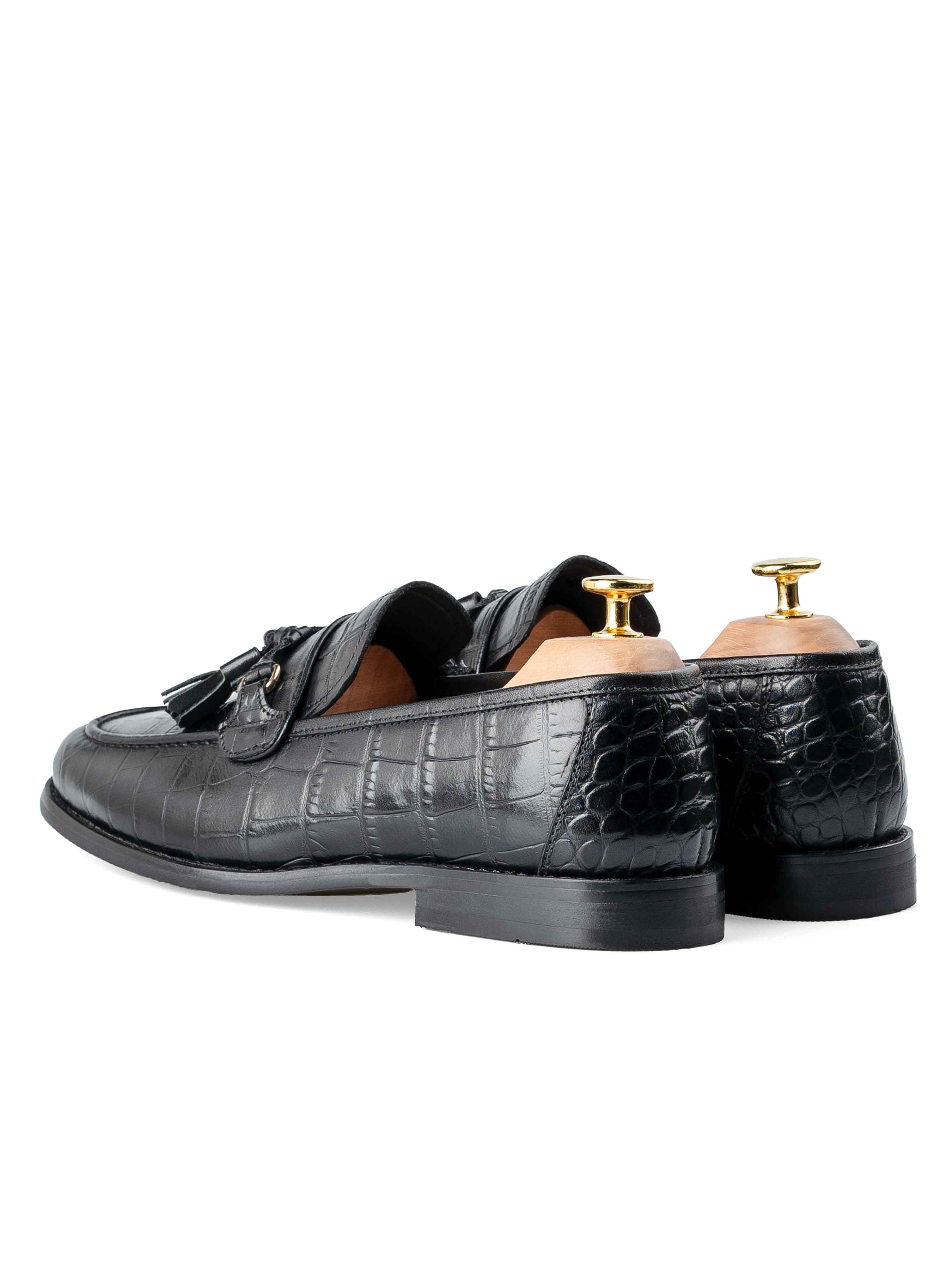 BackDarioTasselLoaferBlackCrocoPolishedLeather - Zeve