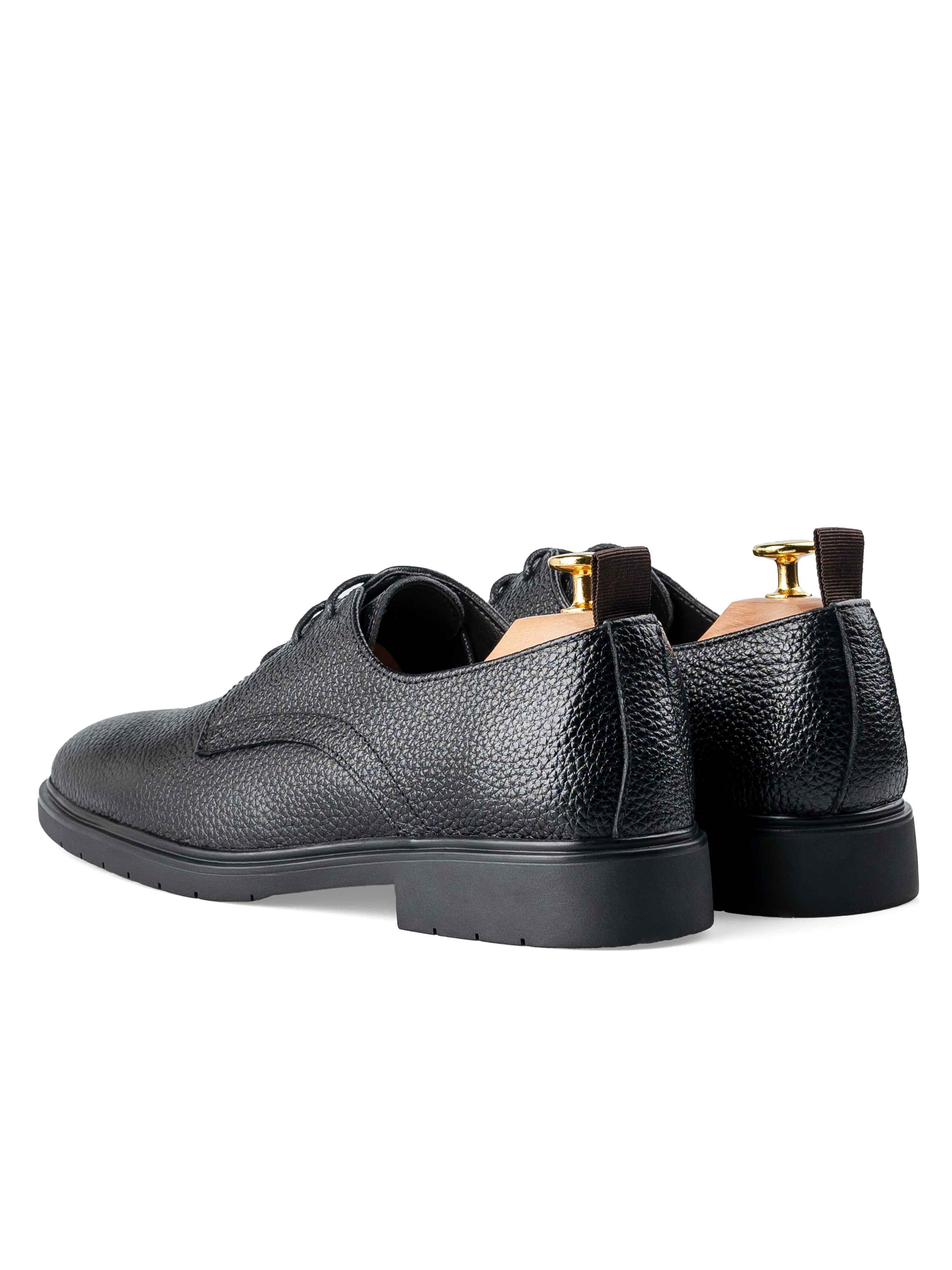 BackDerbyLaceUpBlackPebbleGrainLeatherRuggedSole - Zeve