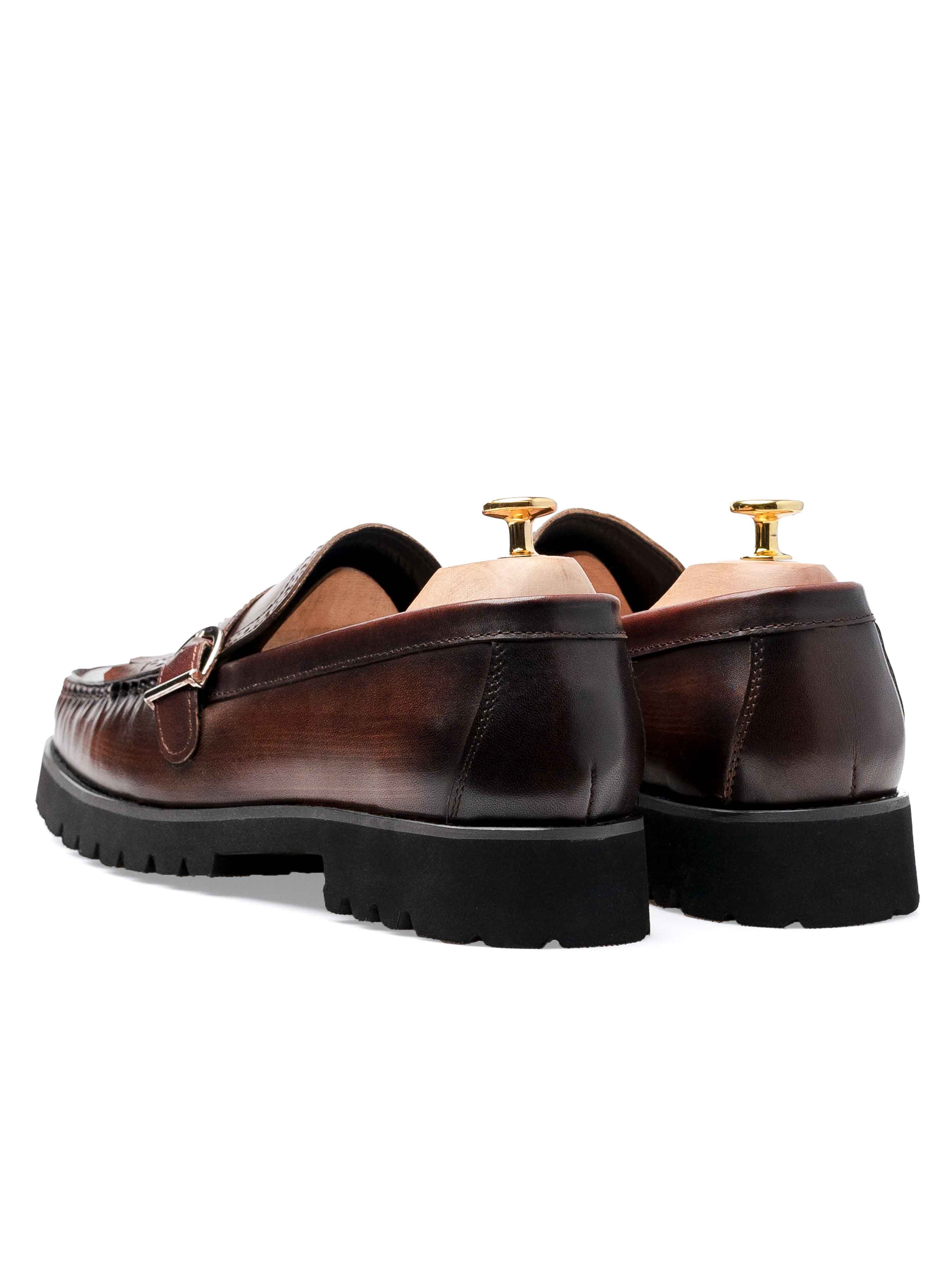 BackFringeBuckleLoaferBrownPatinaEvaCombat - Zeve