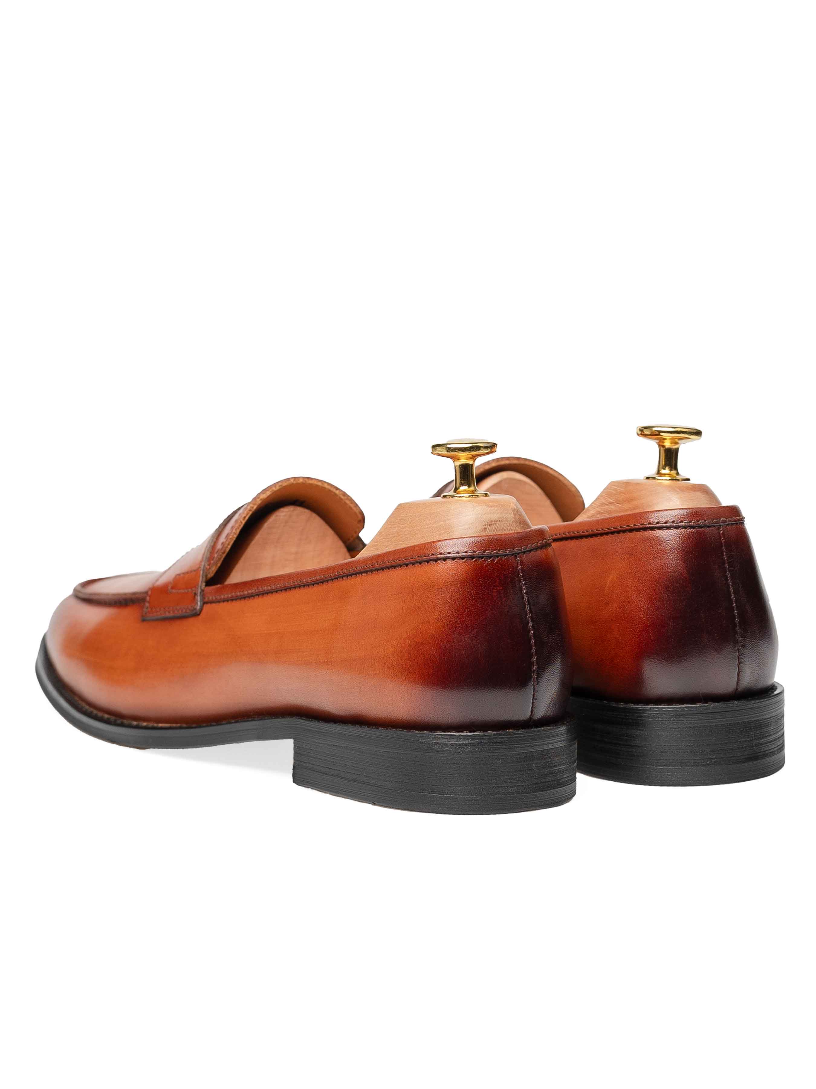 BackPennyLoaferCognacTan_HandPaintedPatina - Zeve