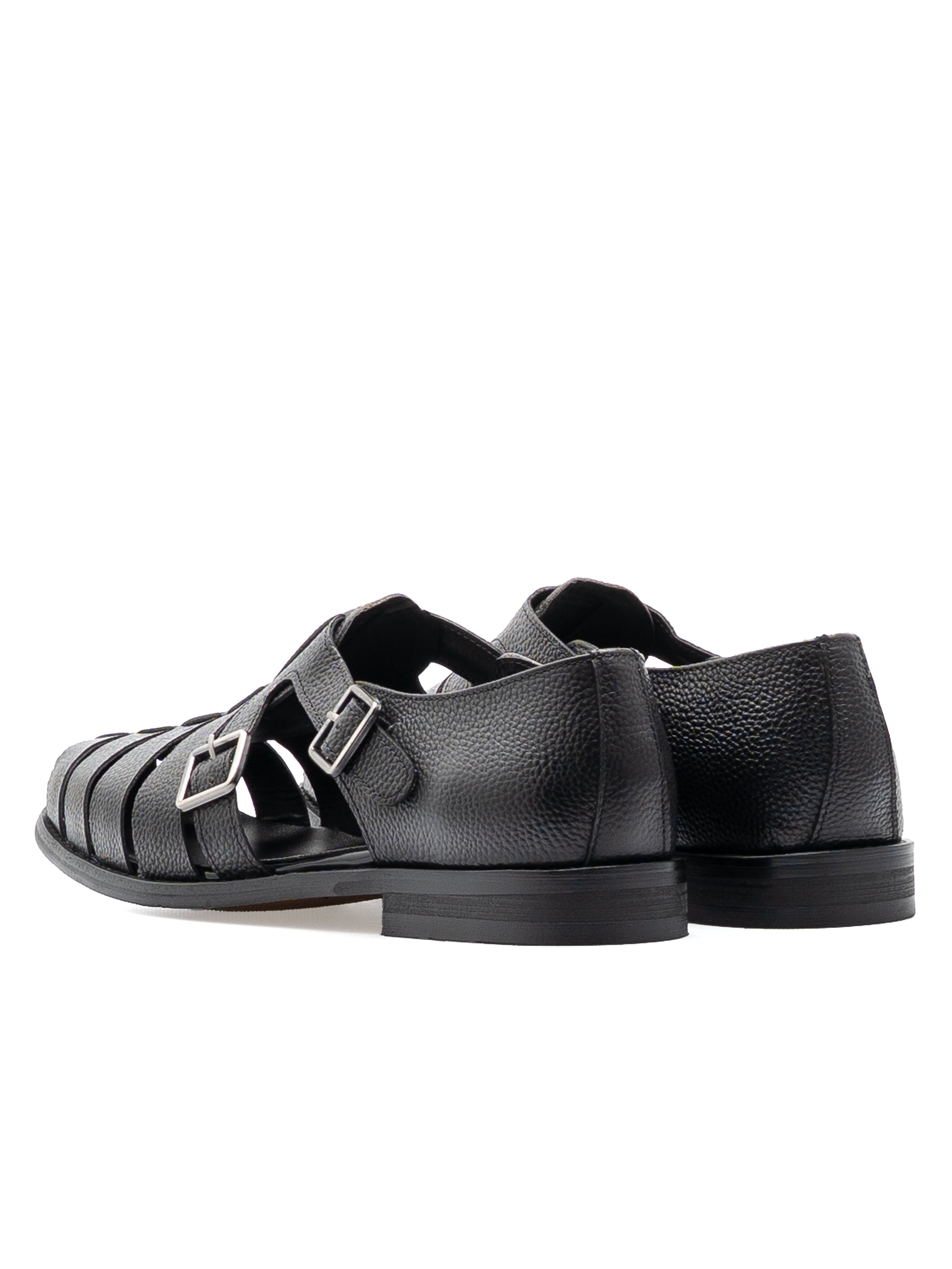 BackVenetoSandalBlackPebbleGrainLeather - Zeve