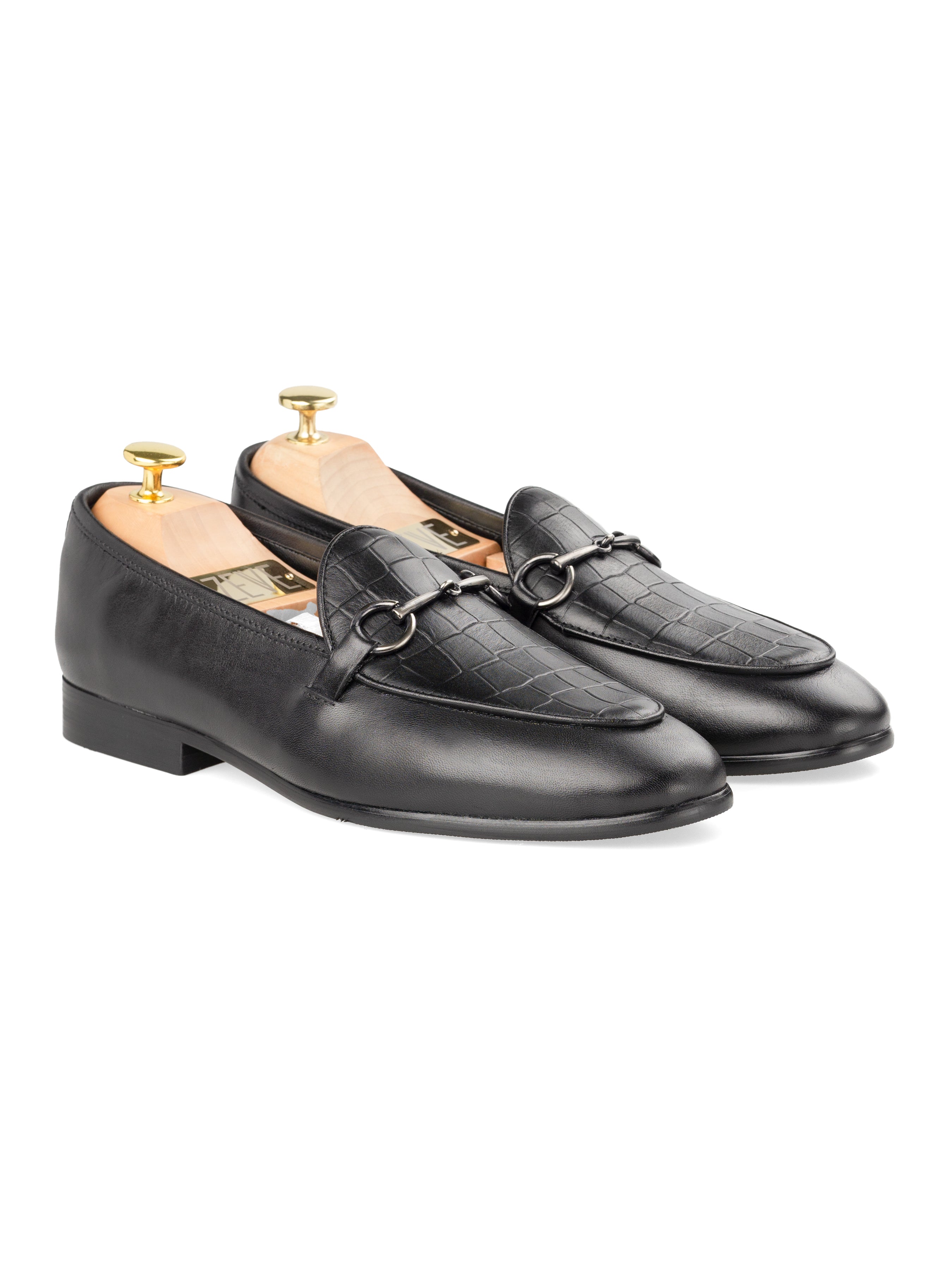 Belgian-Loafer-Horsebit-Buckle-Solid-Black-_-Croco-_Silver-Buckle__02 - Zeve