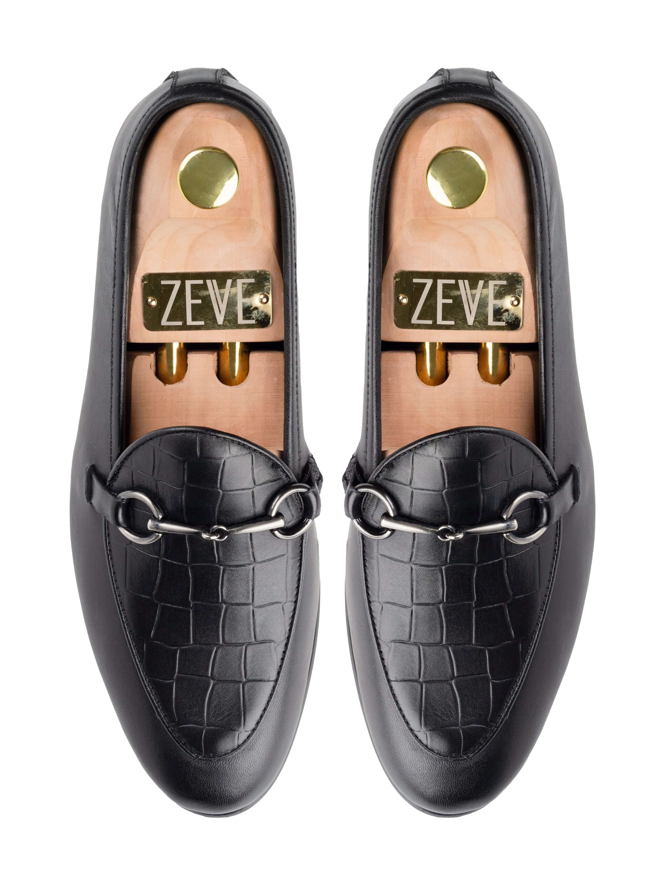 Belgian Loafer Horsebit Buckle - Solid Black & Croco (Silver Buckle)