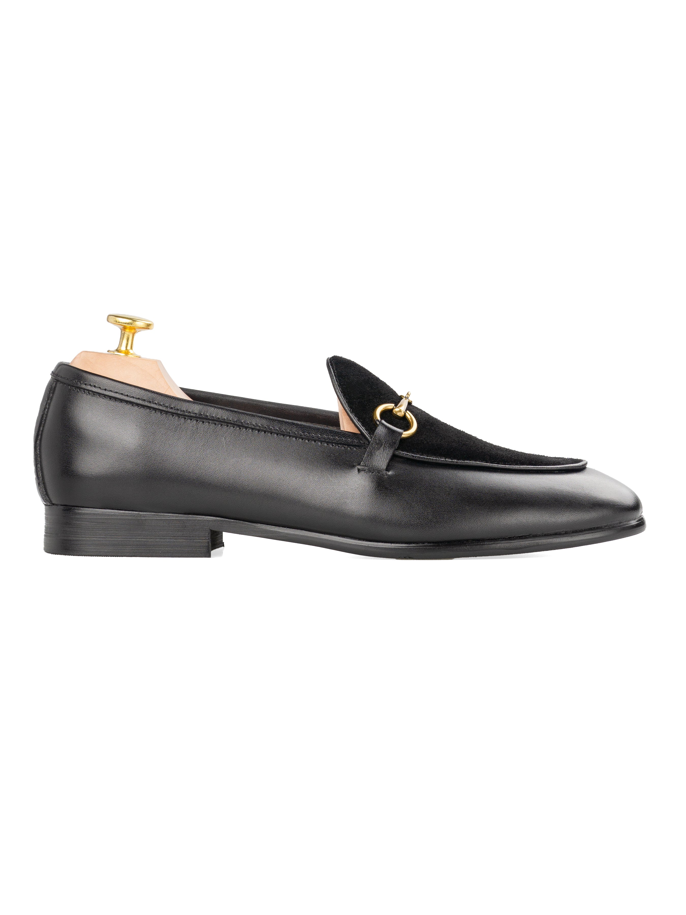 Belgian-Loafer-Horsebit-Buckle-Solid-Black-_-Suede-_Gold-Buckle__01 - Zeve