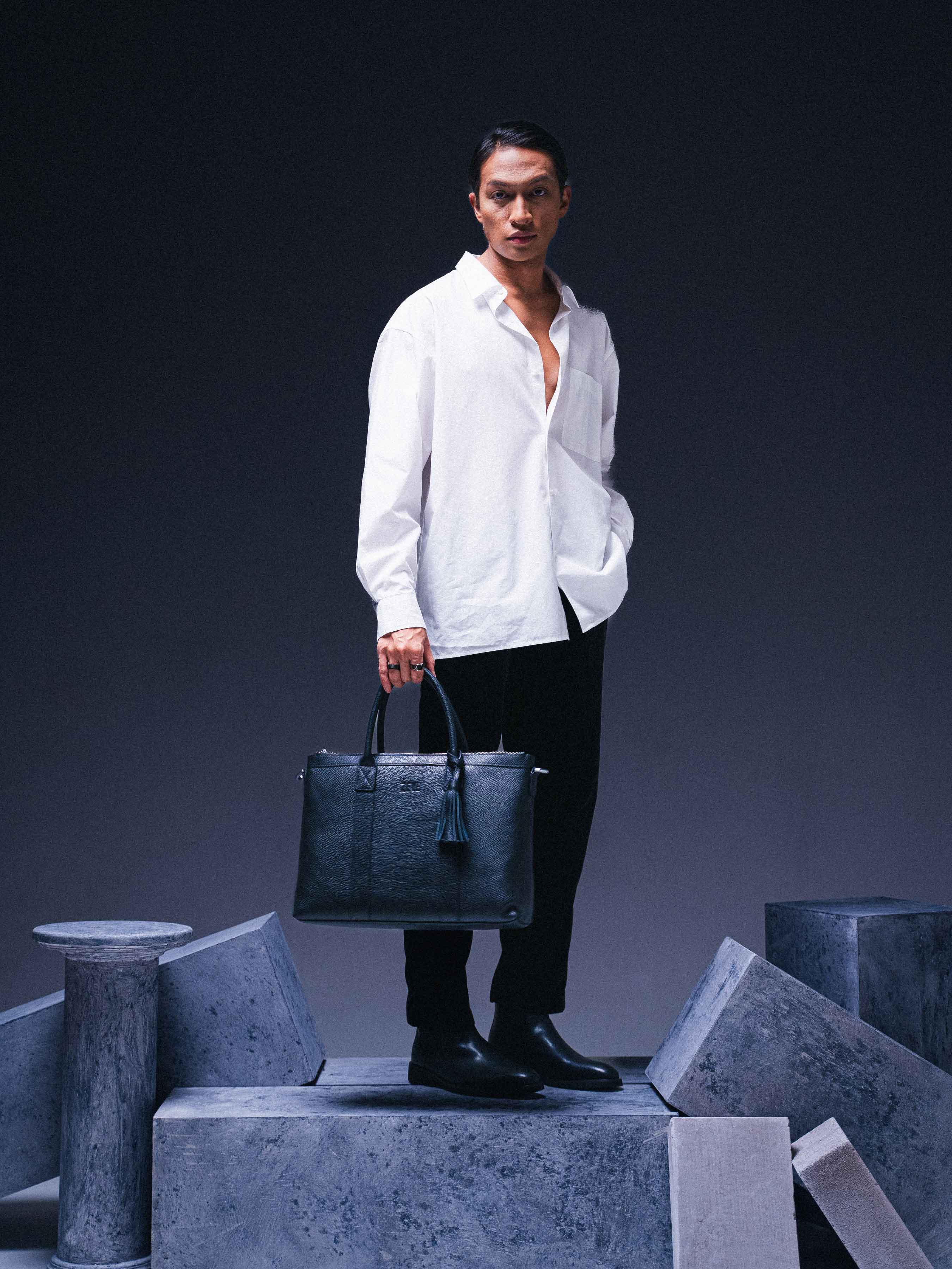 Bellagio Briefcase - Black Pebble Grain Leather