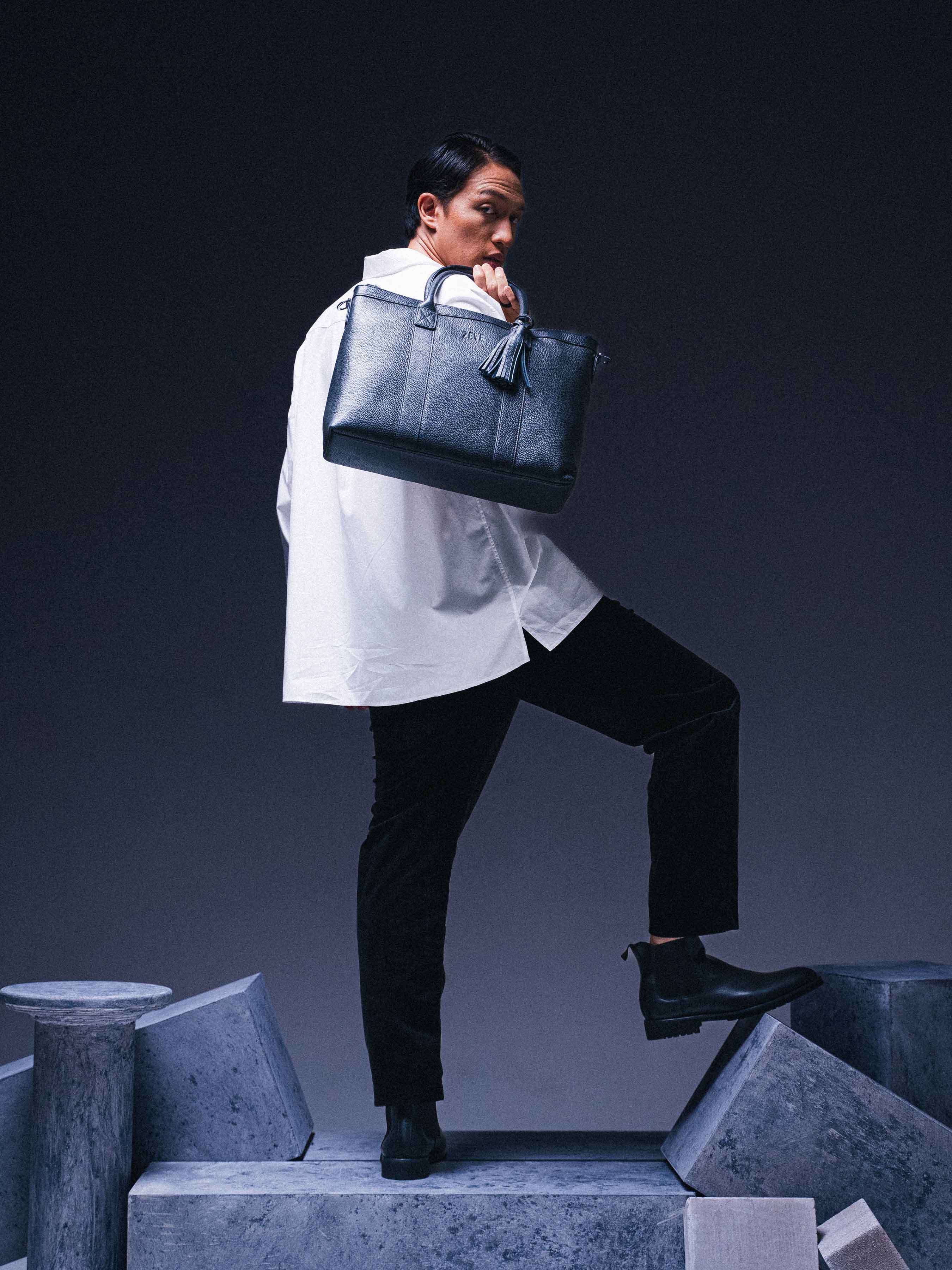 Bellagio Briefcase - Black Pebble Grain Leather