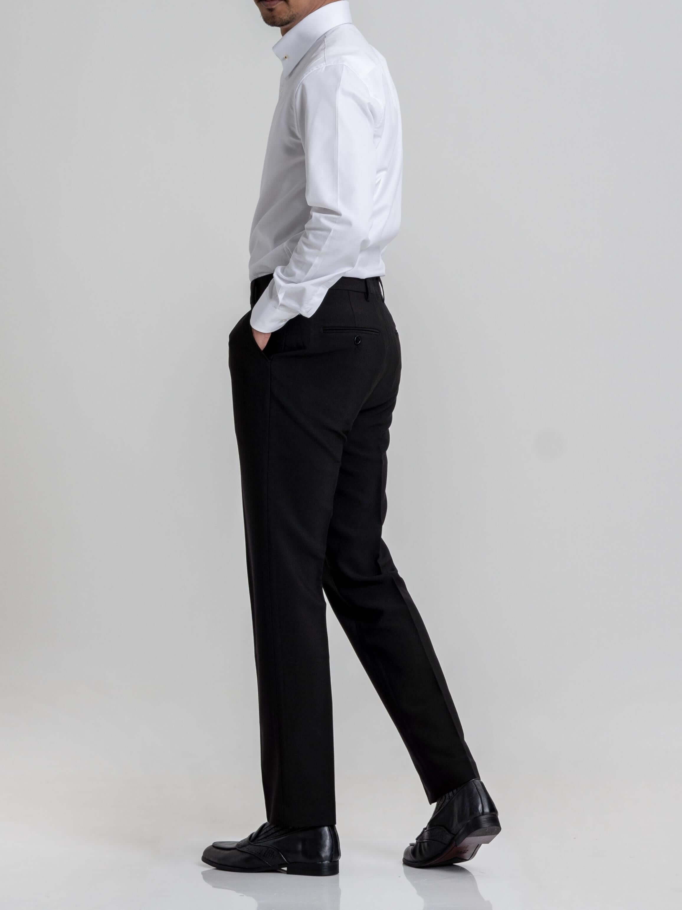 Trousers With Belt Loop - Deep Black Plain (Slim Straight)