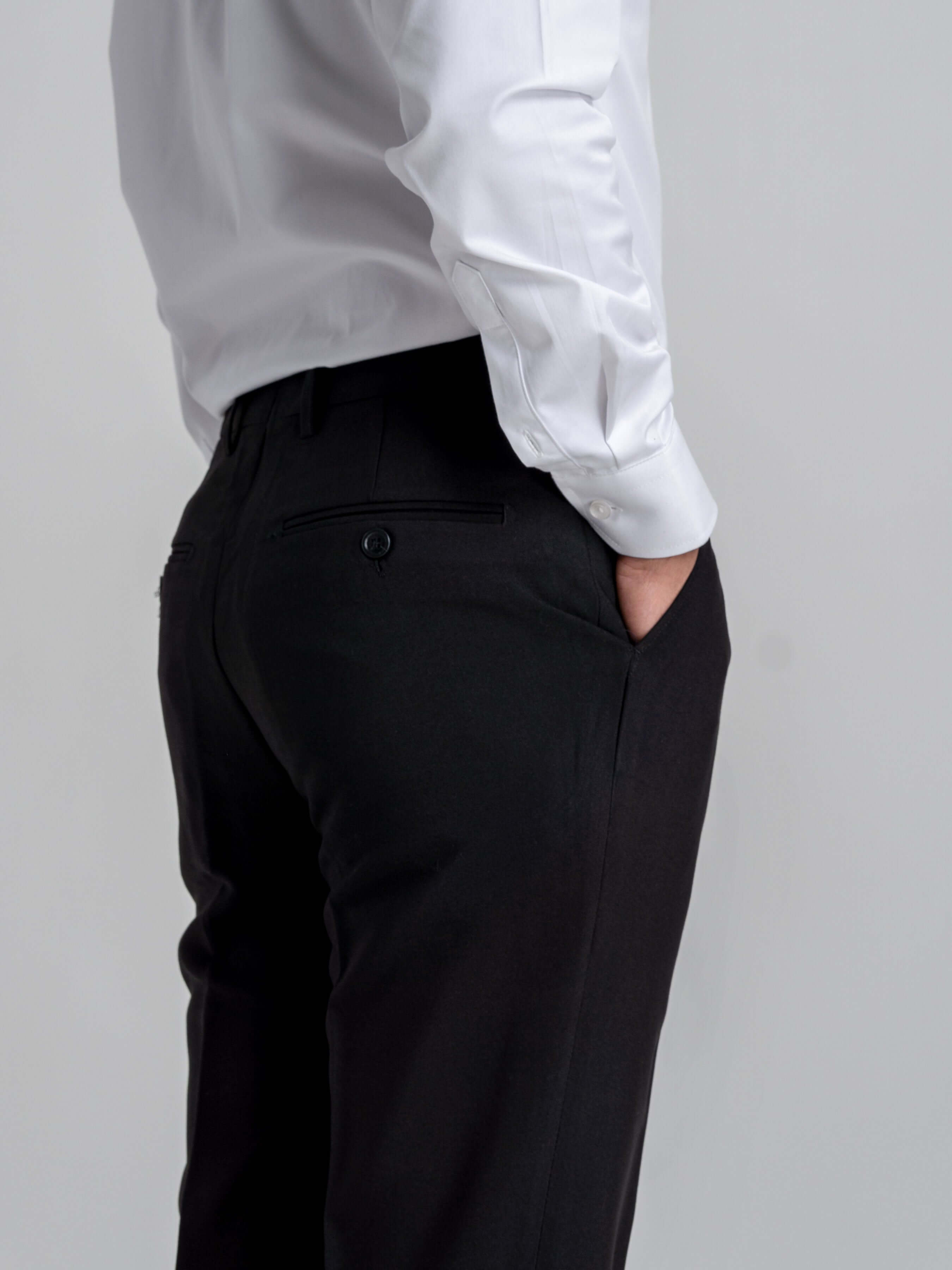 Trousers With Belt Loop - Deep Black Plain (Slim Straight)