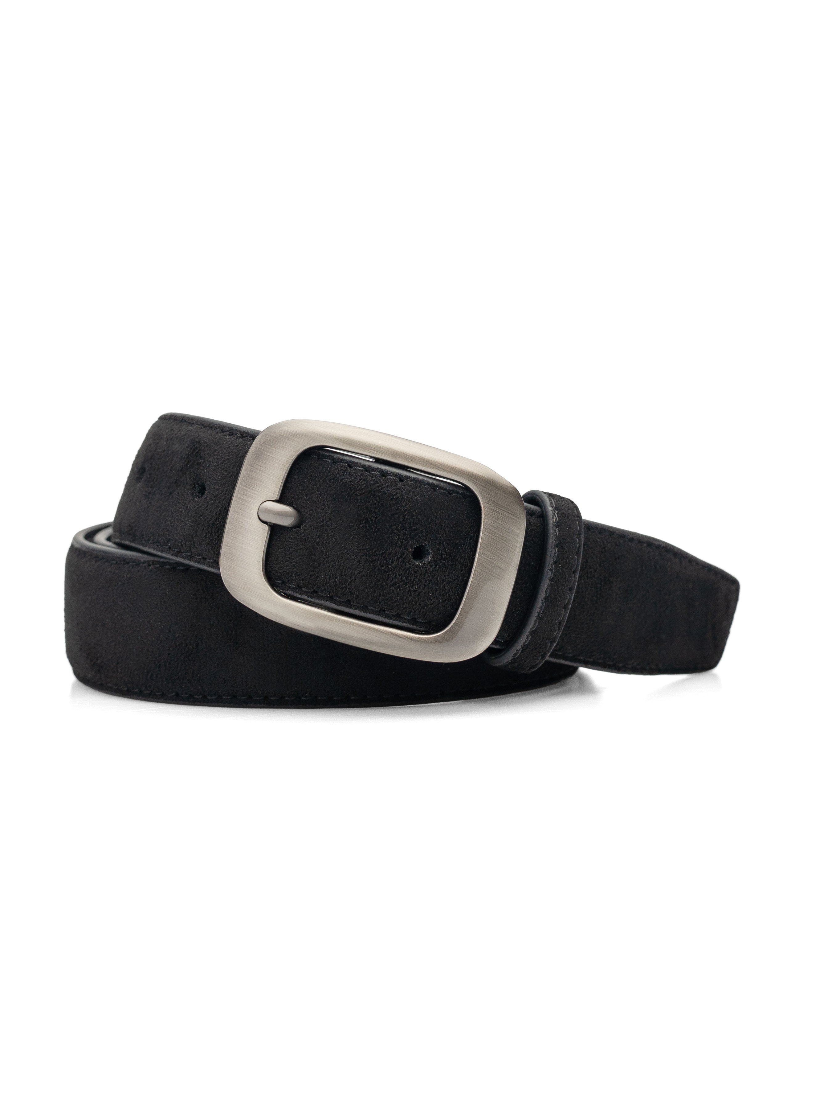 Suede Leather Belt with Palladium-Toned Buckle