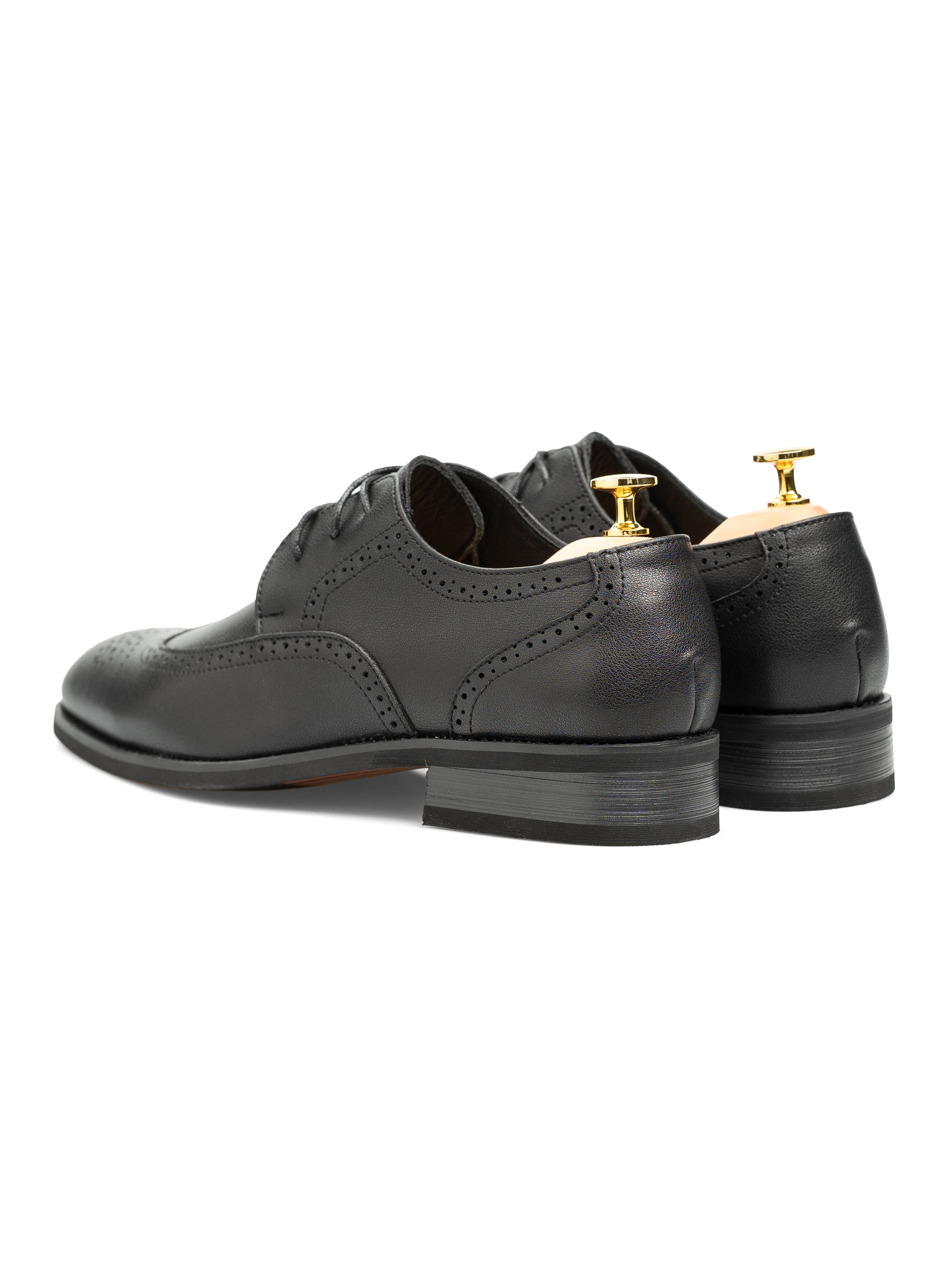 Brogue Derby Wingtip - Solid Black Leather (Stud Sole)
