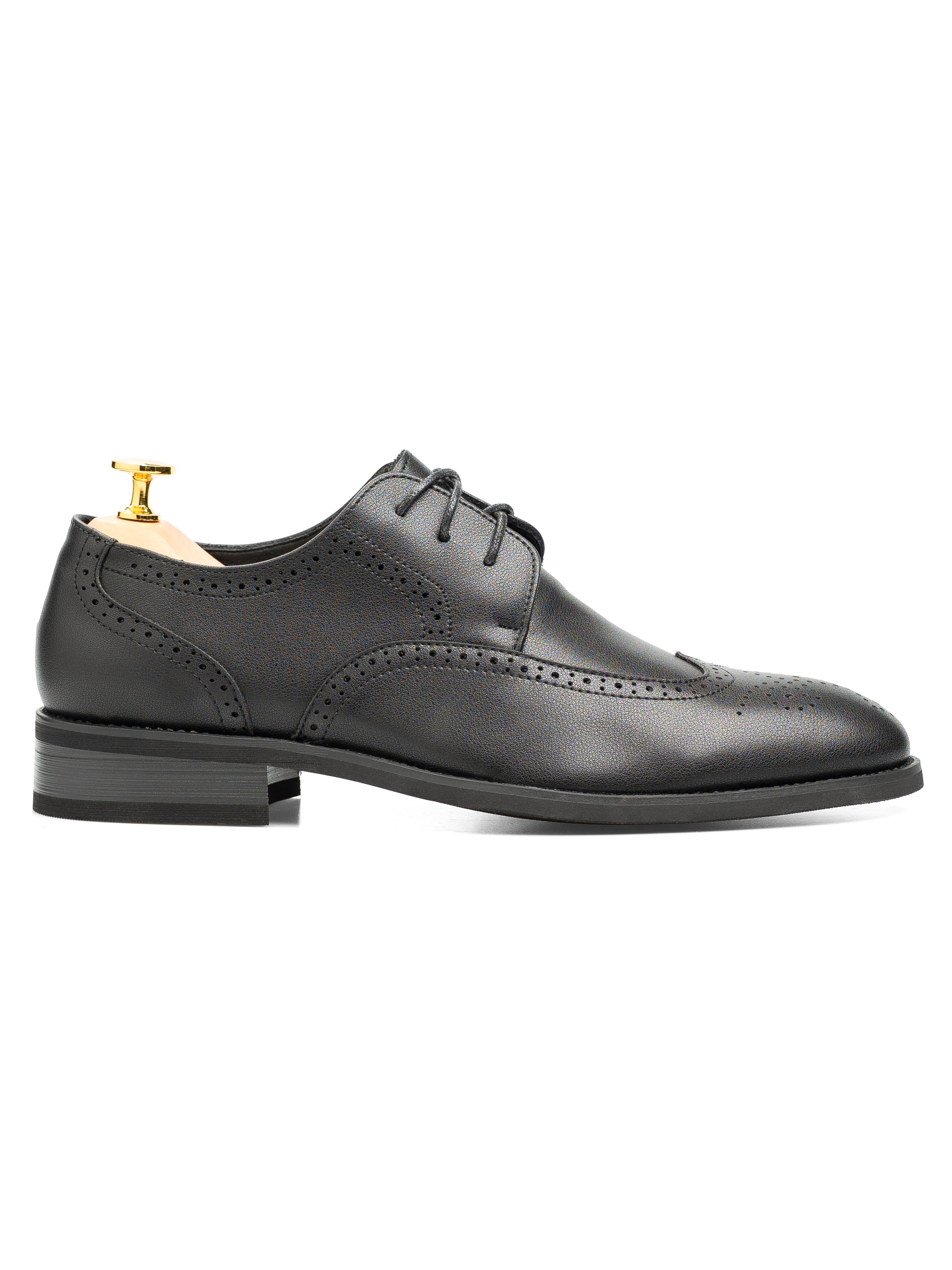 Brogue Derby Wingtip - Solid Black Leather (Stud Sole)