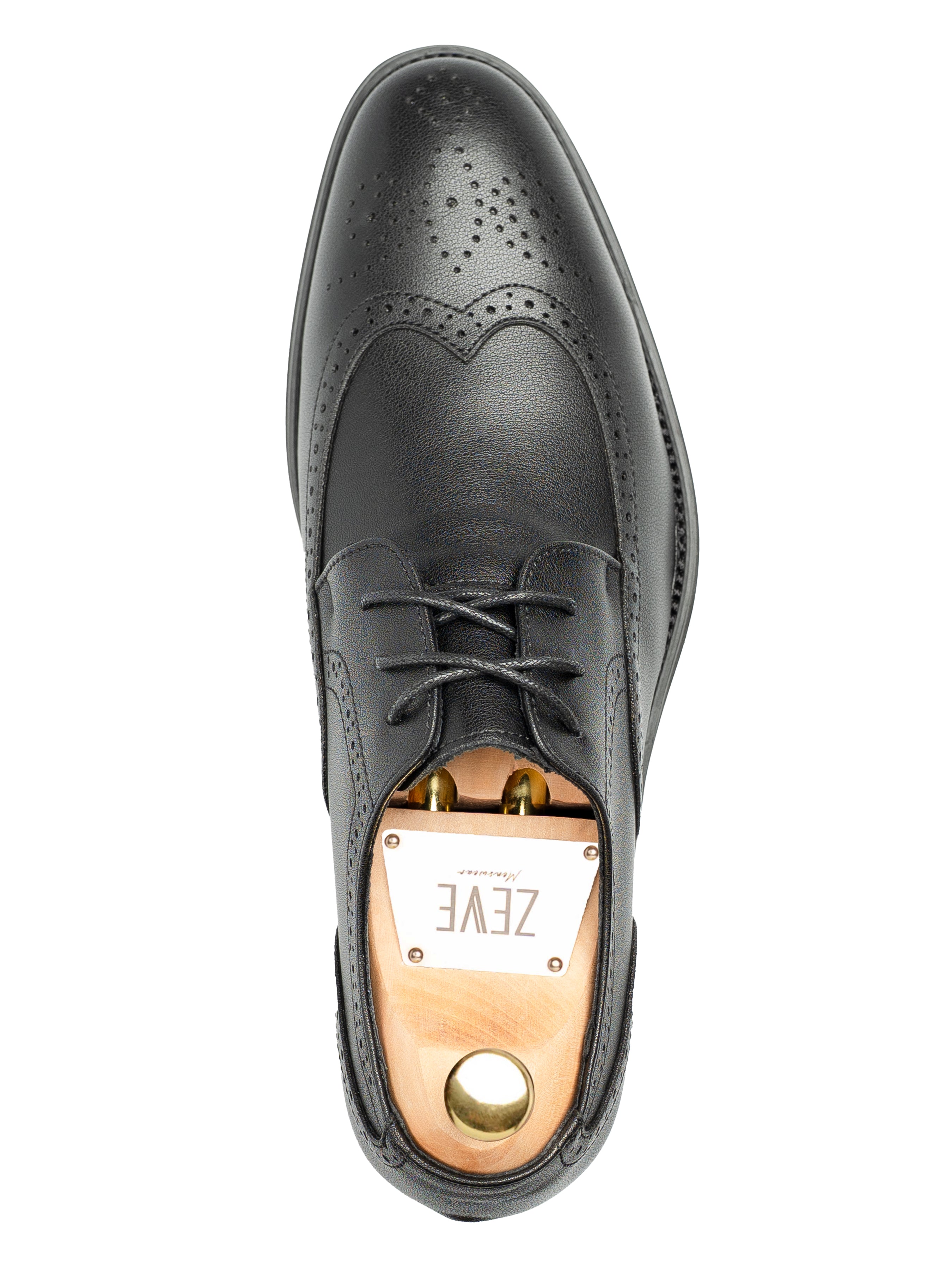 Brogue Derby Wingtip - Solid Black Leather (Stud Sole)
