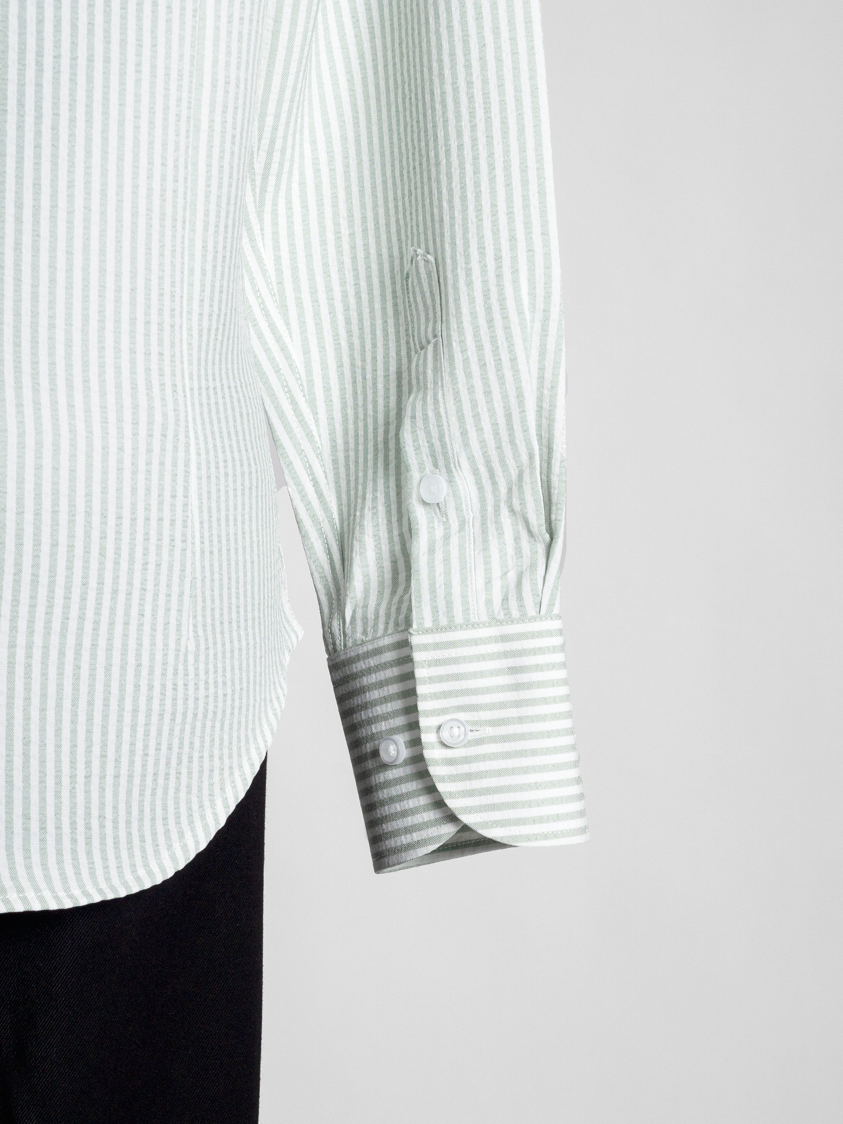Button-Seersucker-Striped-Shirt-SageGreen - Zeve