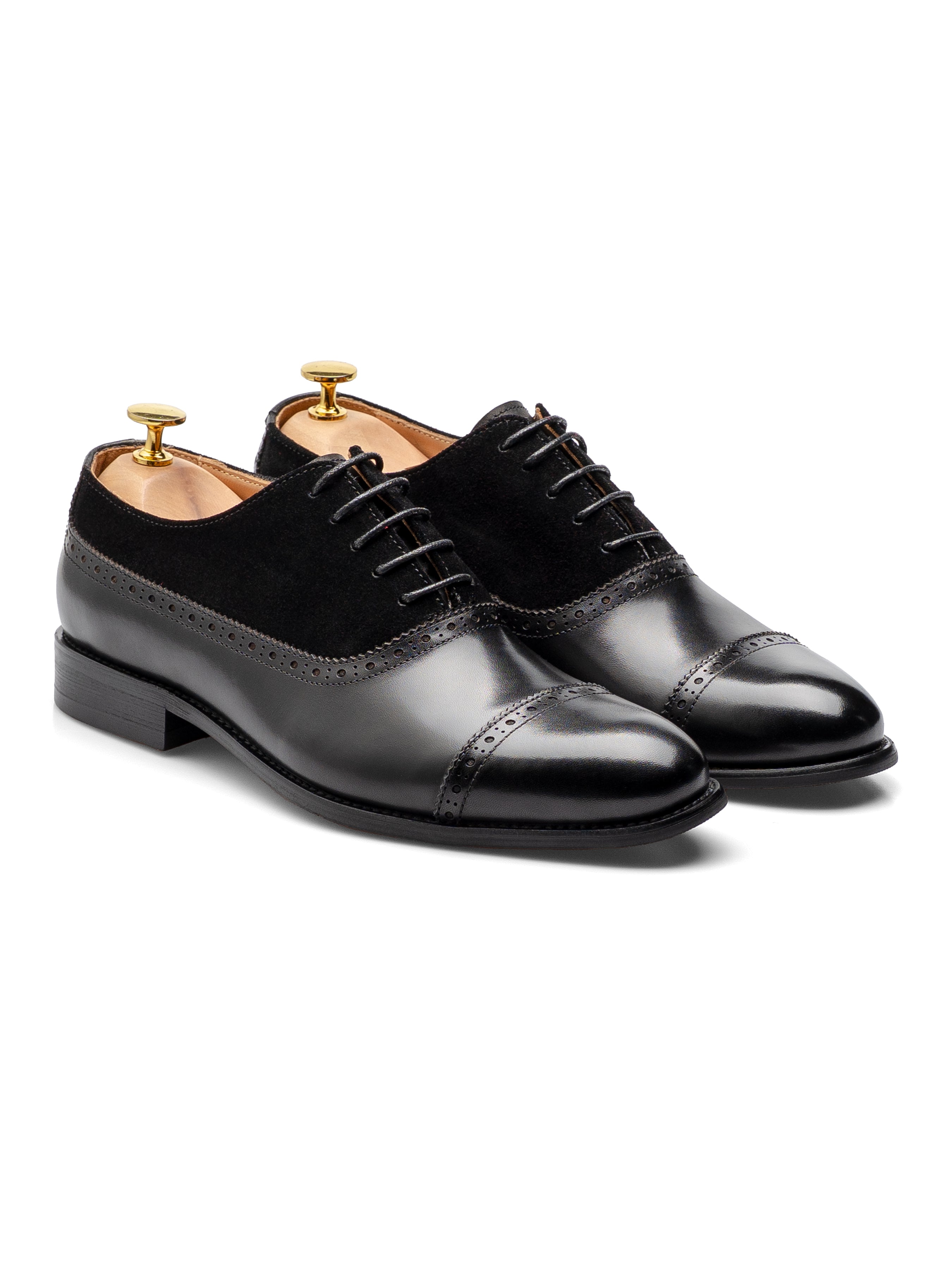 CavalloOxfordCapToeSolidBlack_SuedeLeatherFront - Zeve