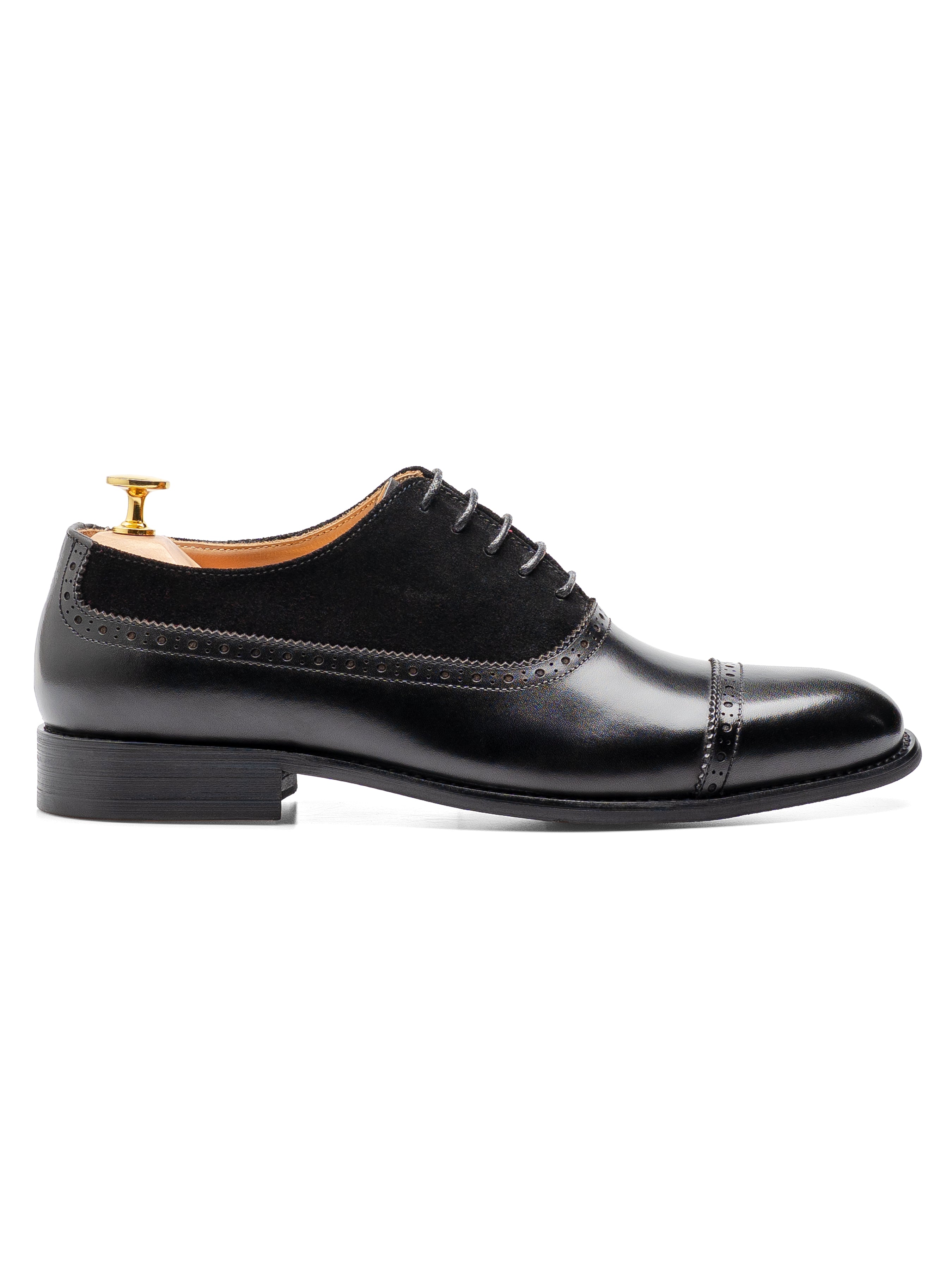 Cavallo Oxford Cap Toe - Solid Black & Suede Leather