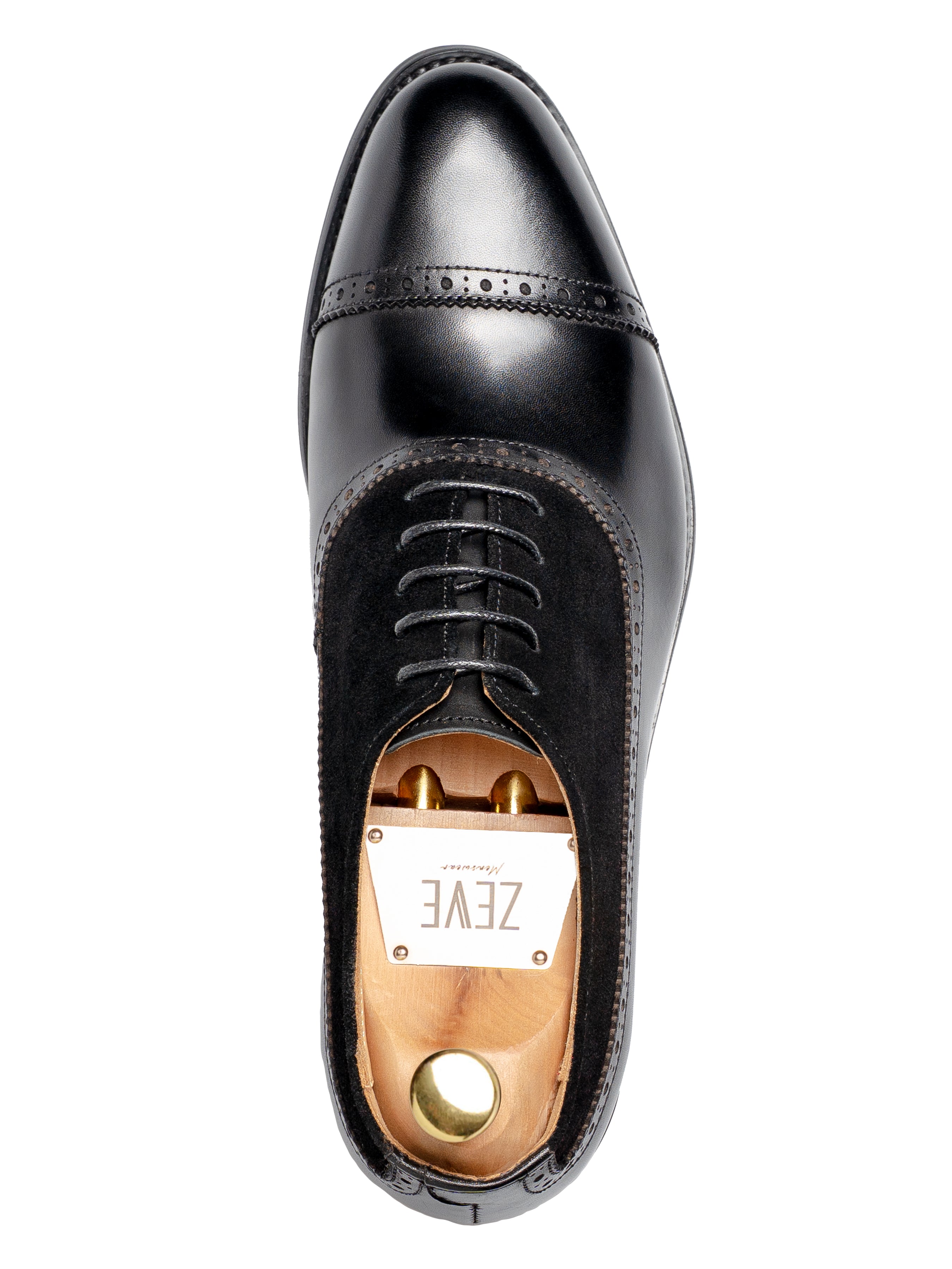 Cavallo Oxford Cap Toe - Solid Black & Suede Leather