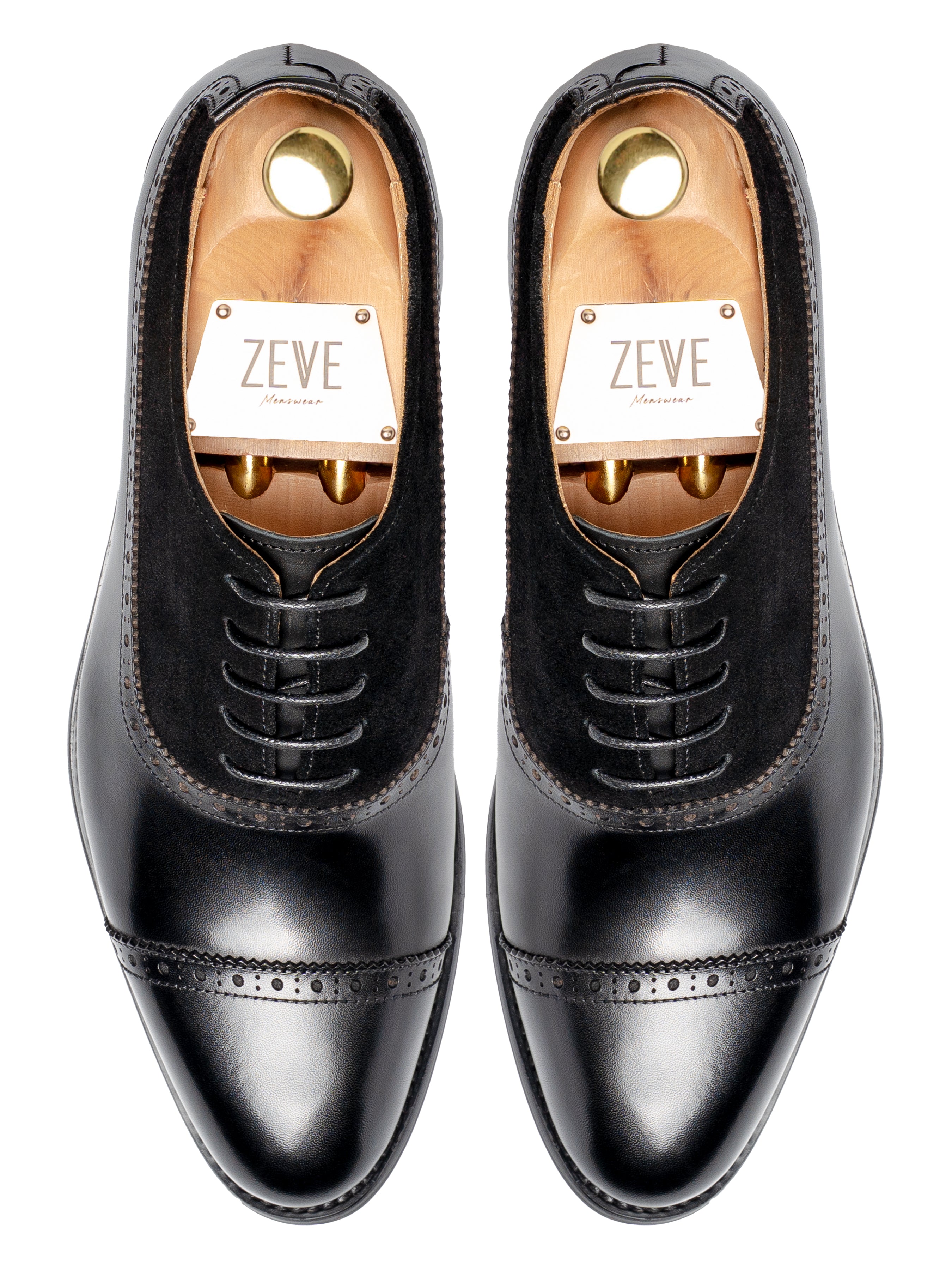 Cavallo Oxford Cap Toe - Solid Black & Suede Leather
