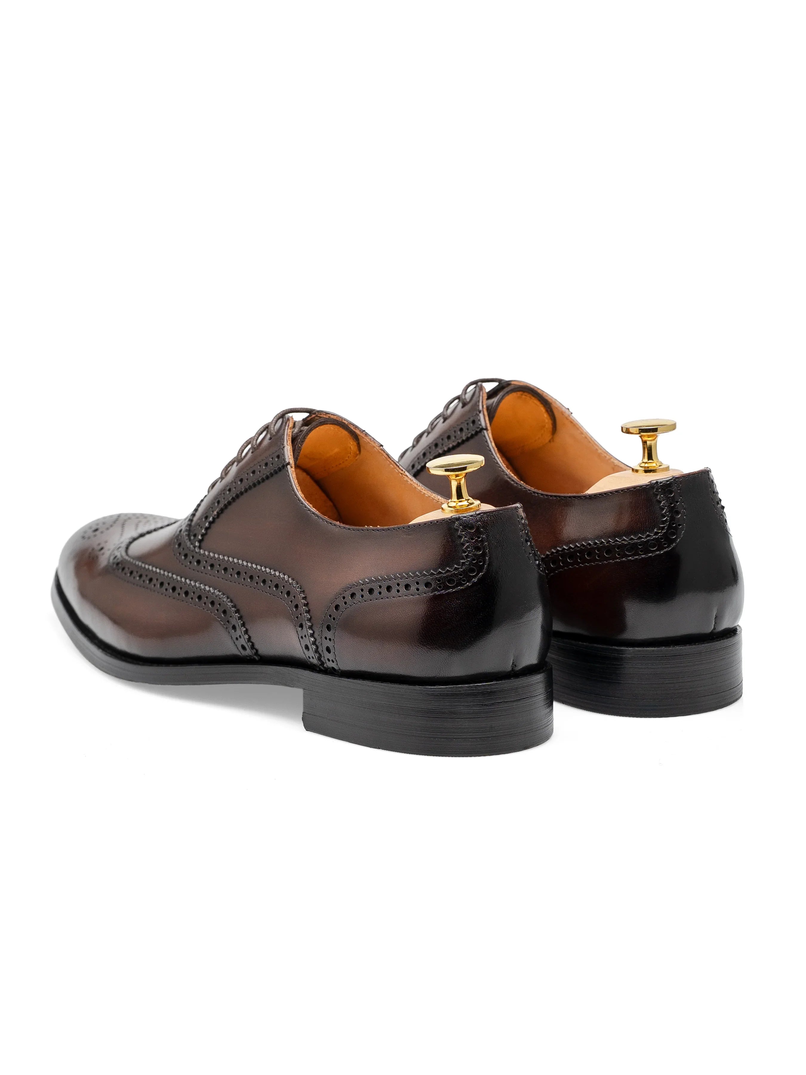 ClassicOxfordBrogueWingtipDarkBrownLaceUp_HandPaintedPatina_Back - Zeve