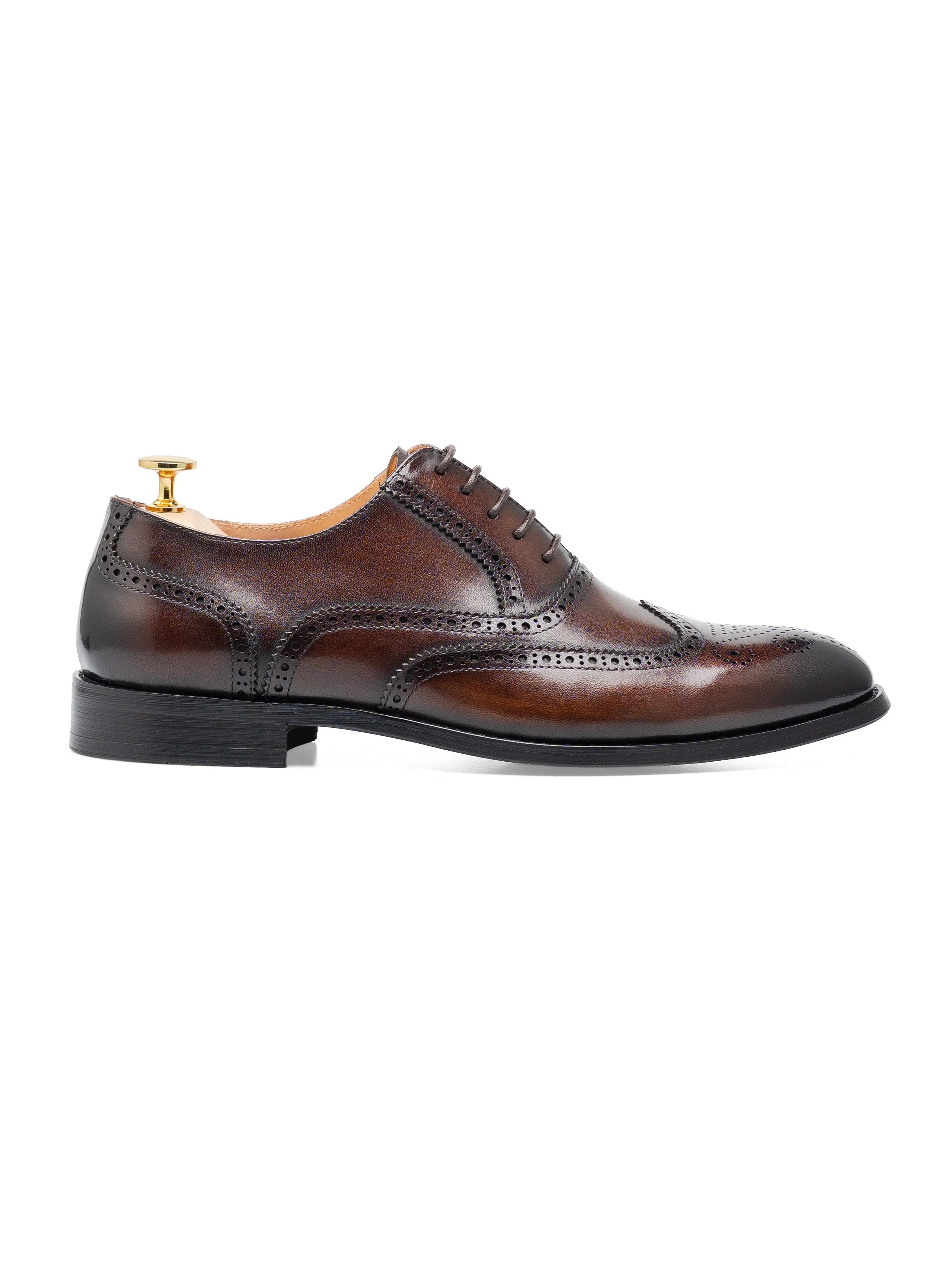 ClassicOxfordBrogueWingtipDarkBrownLaceUp_HandPaintedPatina_Side - Zeve