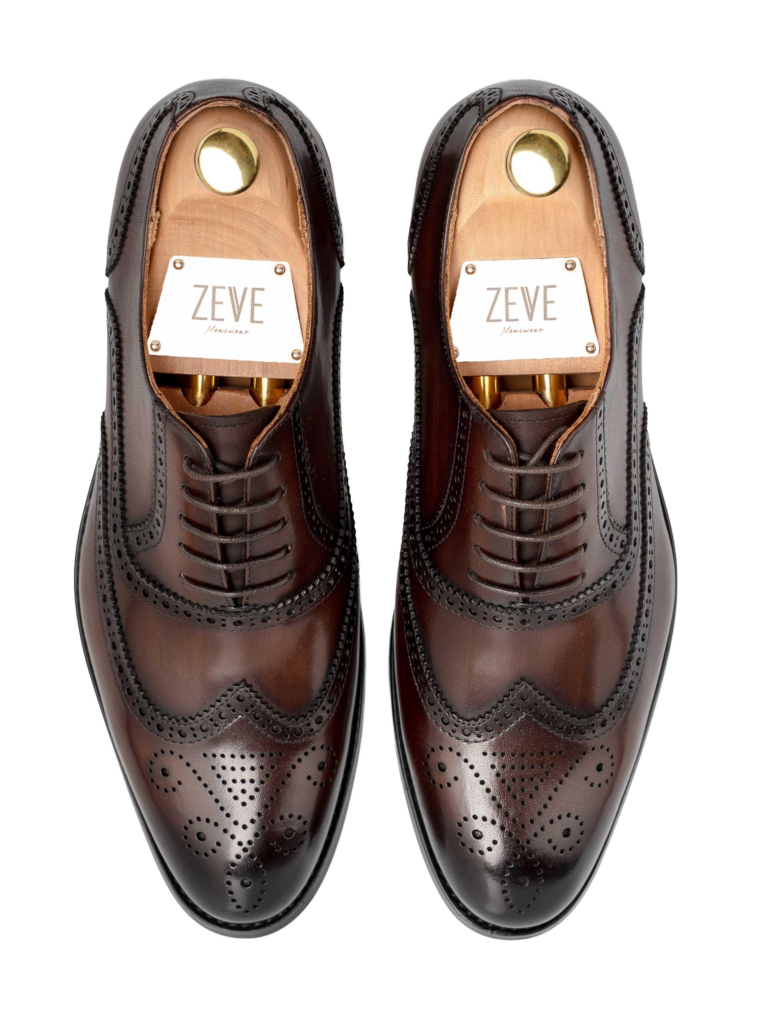 ClassicOxfordBrogueWingtipDarkBrownLaceUp_HandPaintedPatina_top - Zeve