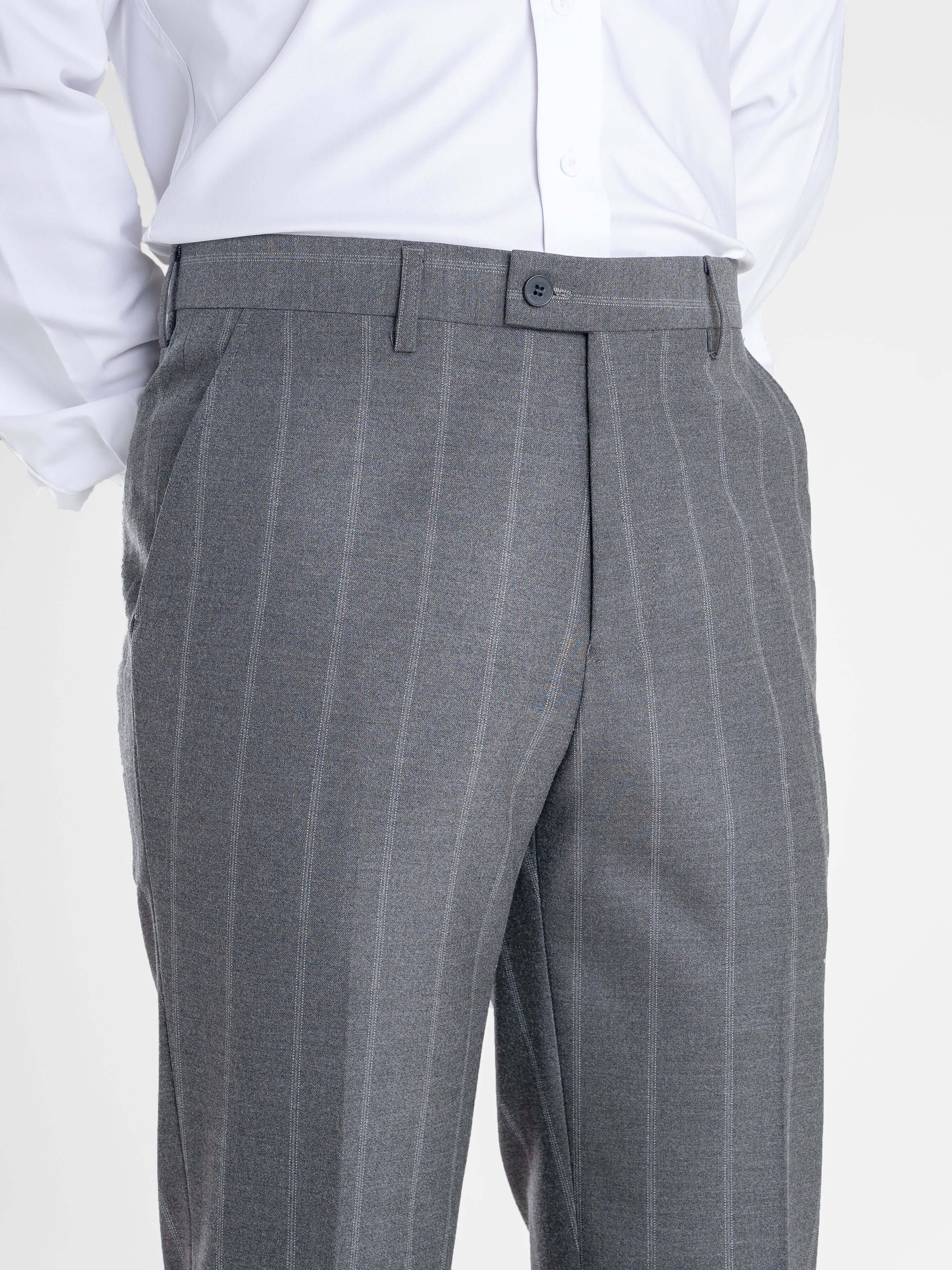Trousers With Belt Loop - Dark Grey Wide Stripe (Slim Straight)