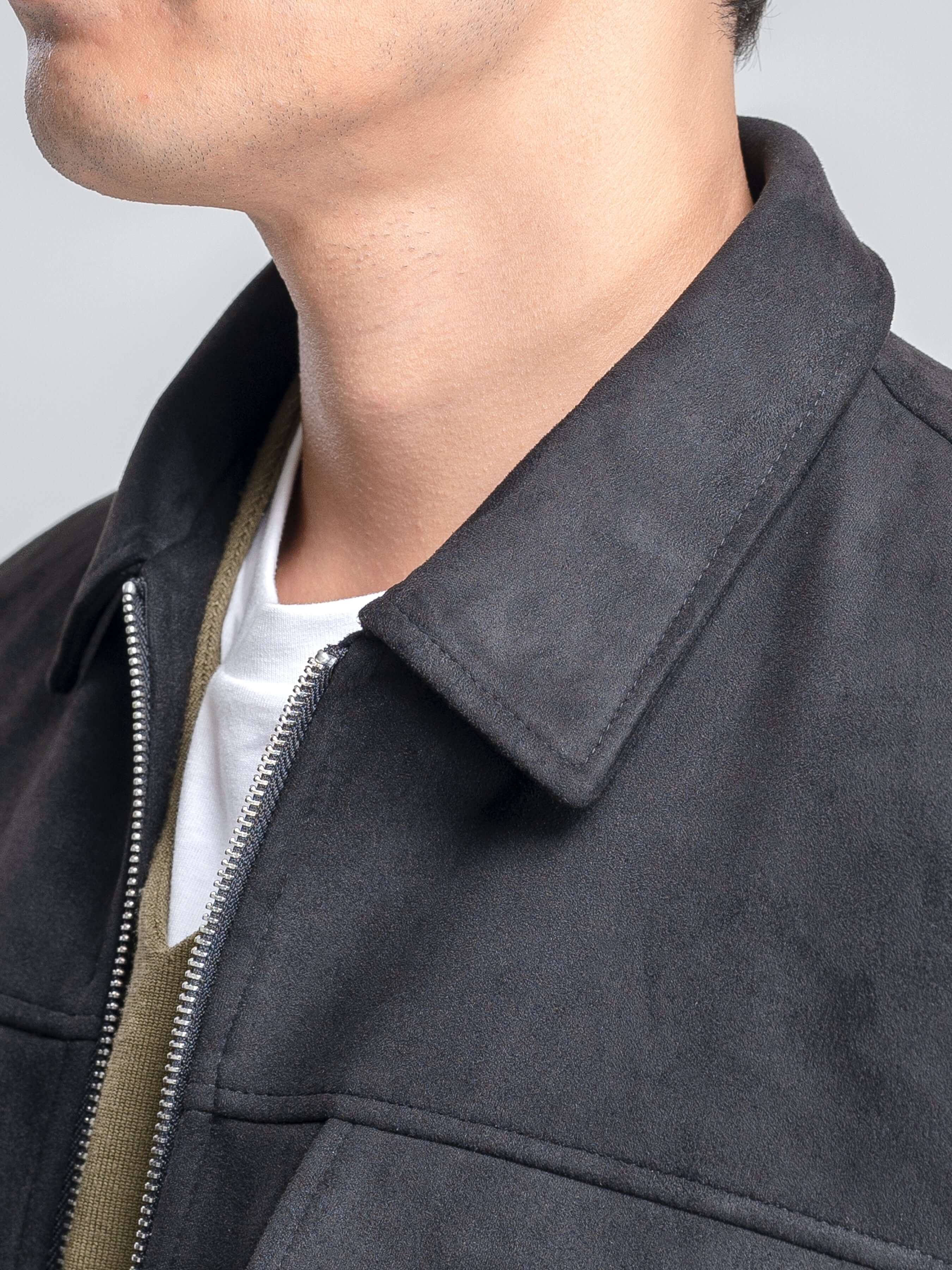 Suede Jacket With Zipper - Black