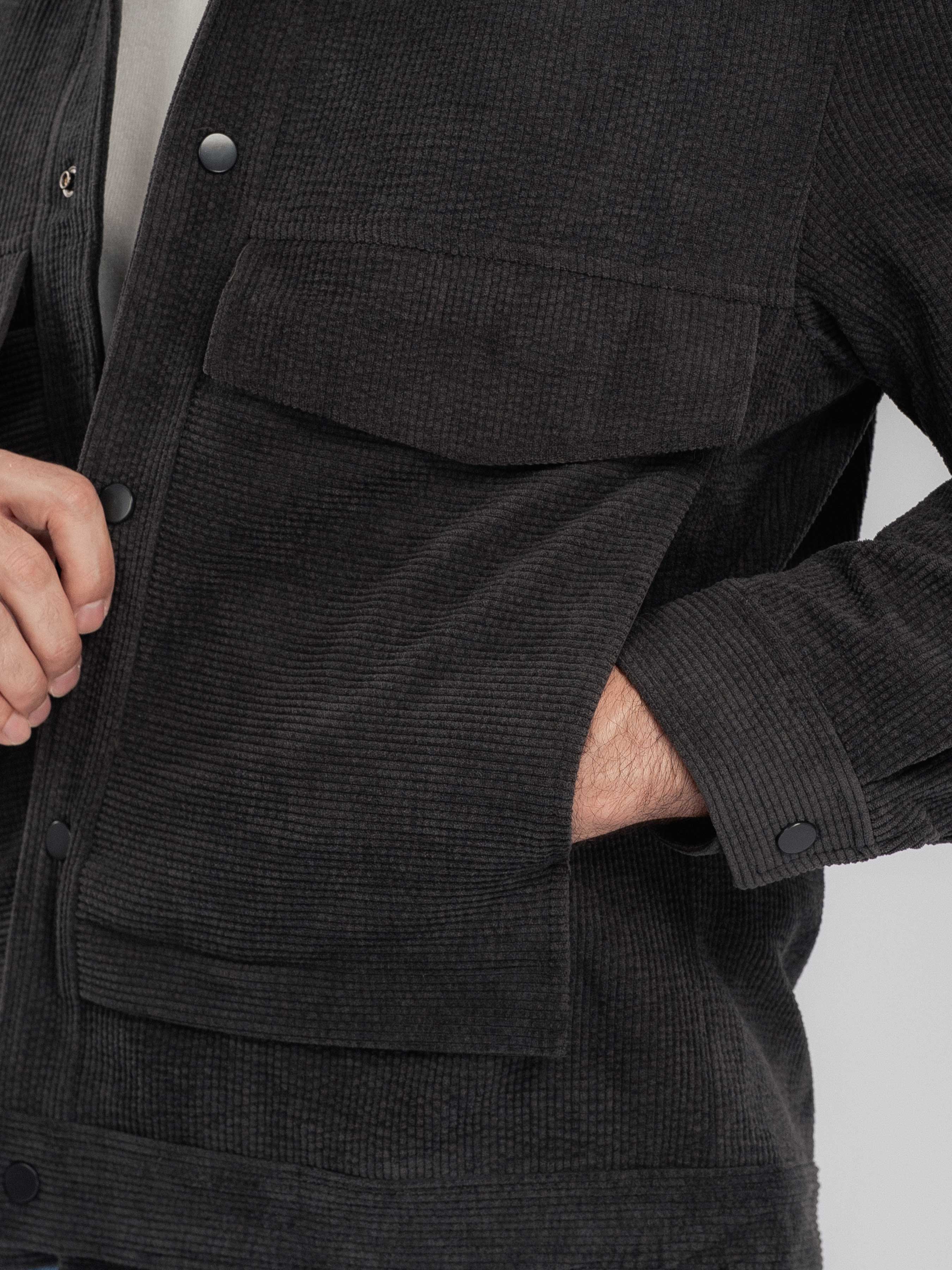 CorduroyJacketDarkGreySidePocket - Zeve