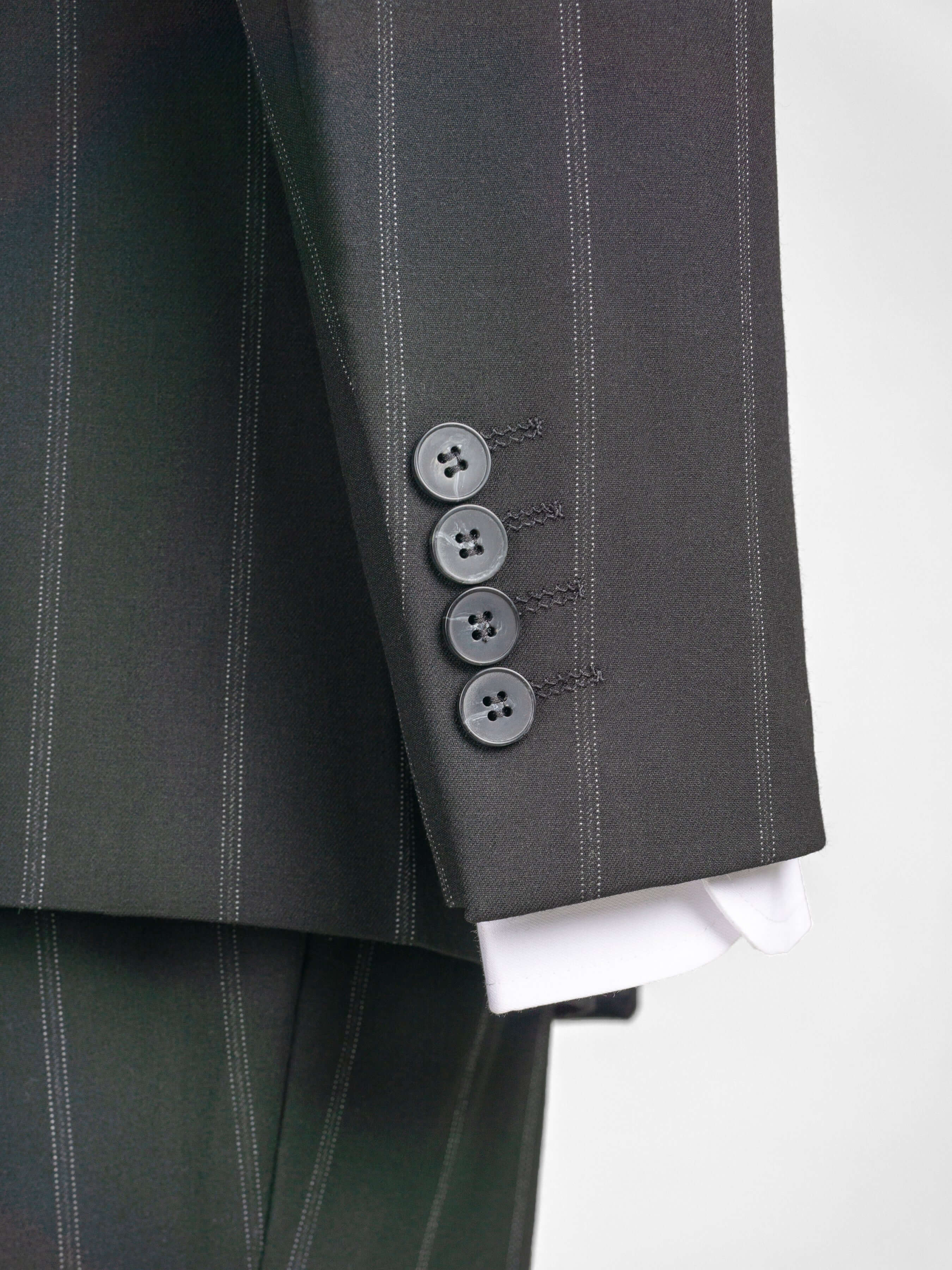 Double Breasted Suit Blazer - Black Wide Stripe (Peak Lapel)