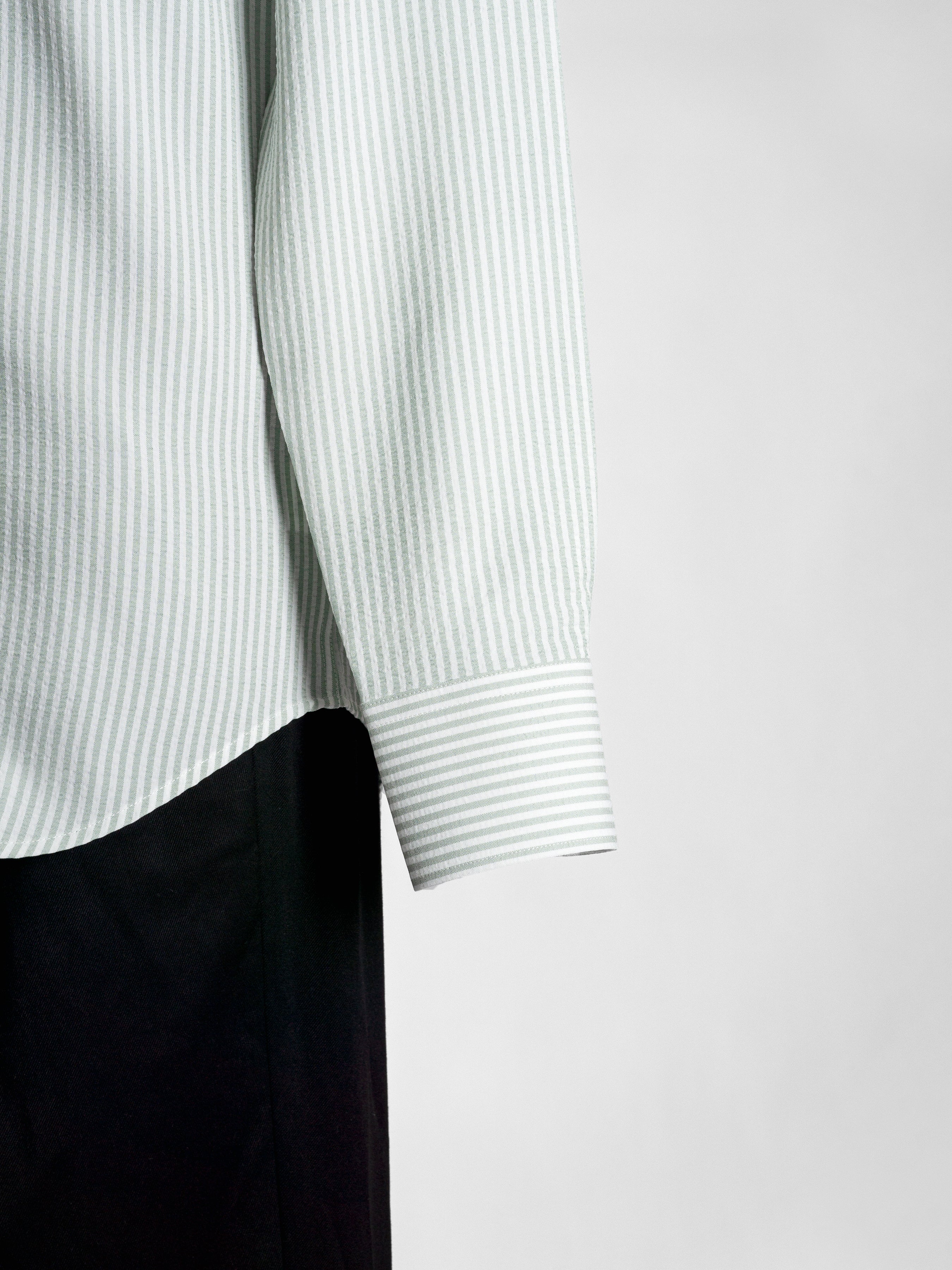 Cuff-Seersucker-Striped-Shirt-SageGreen - Zeve