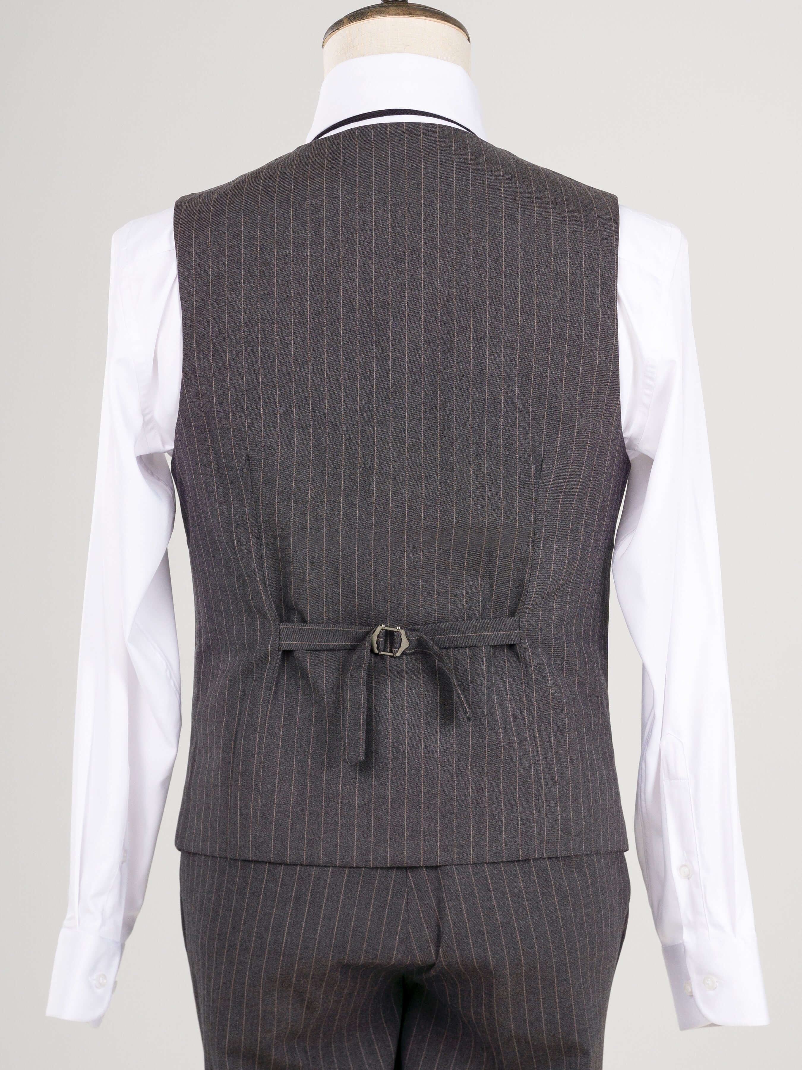Single Row Button Vest - Dark Grey with Brown Pinstripe