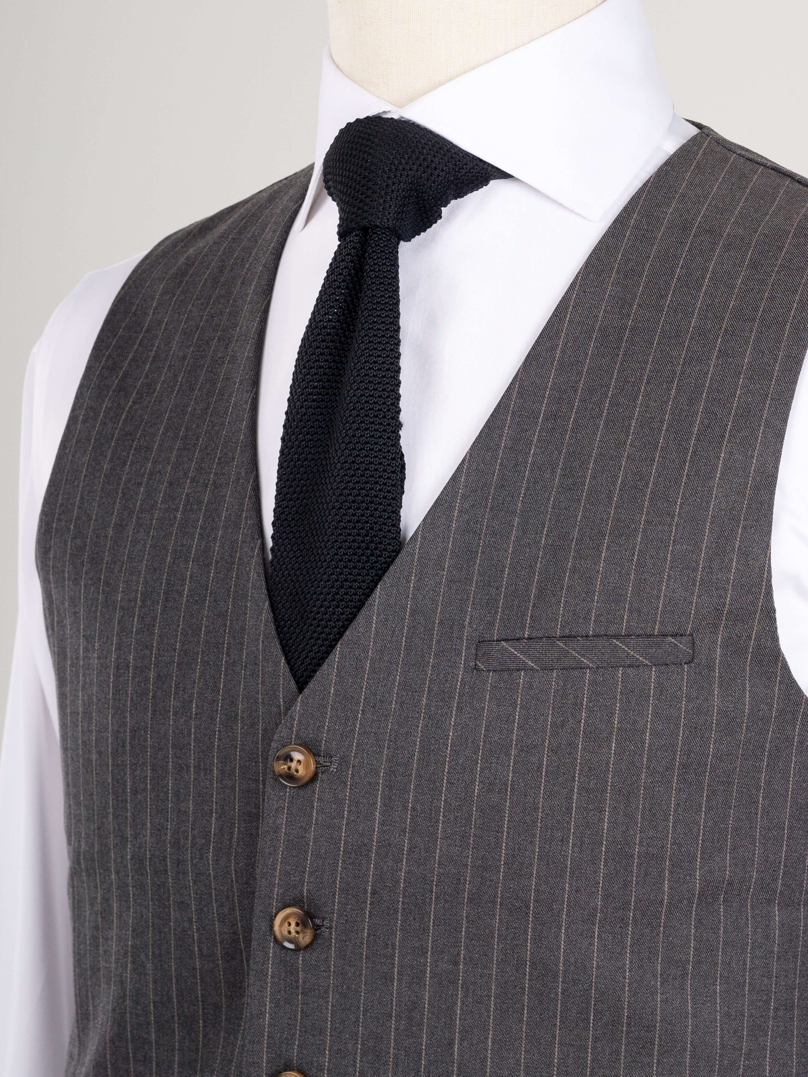 Single Row Button Vest - Dark Grey with Brown Pinstripe